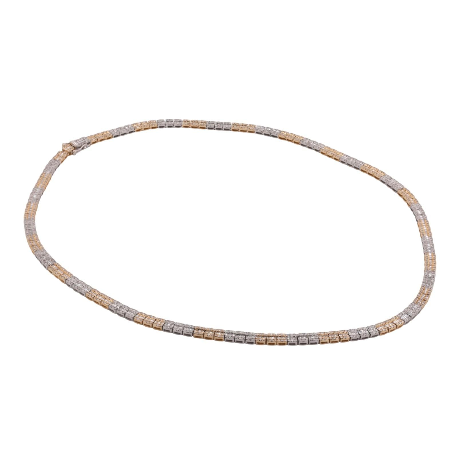 9.50 TW Diamond Tennis Necklace 10K Gold Round & Baguette Diamonds 22" Estate