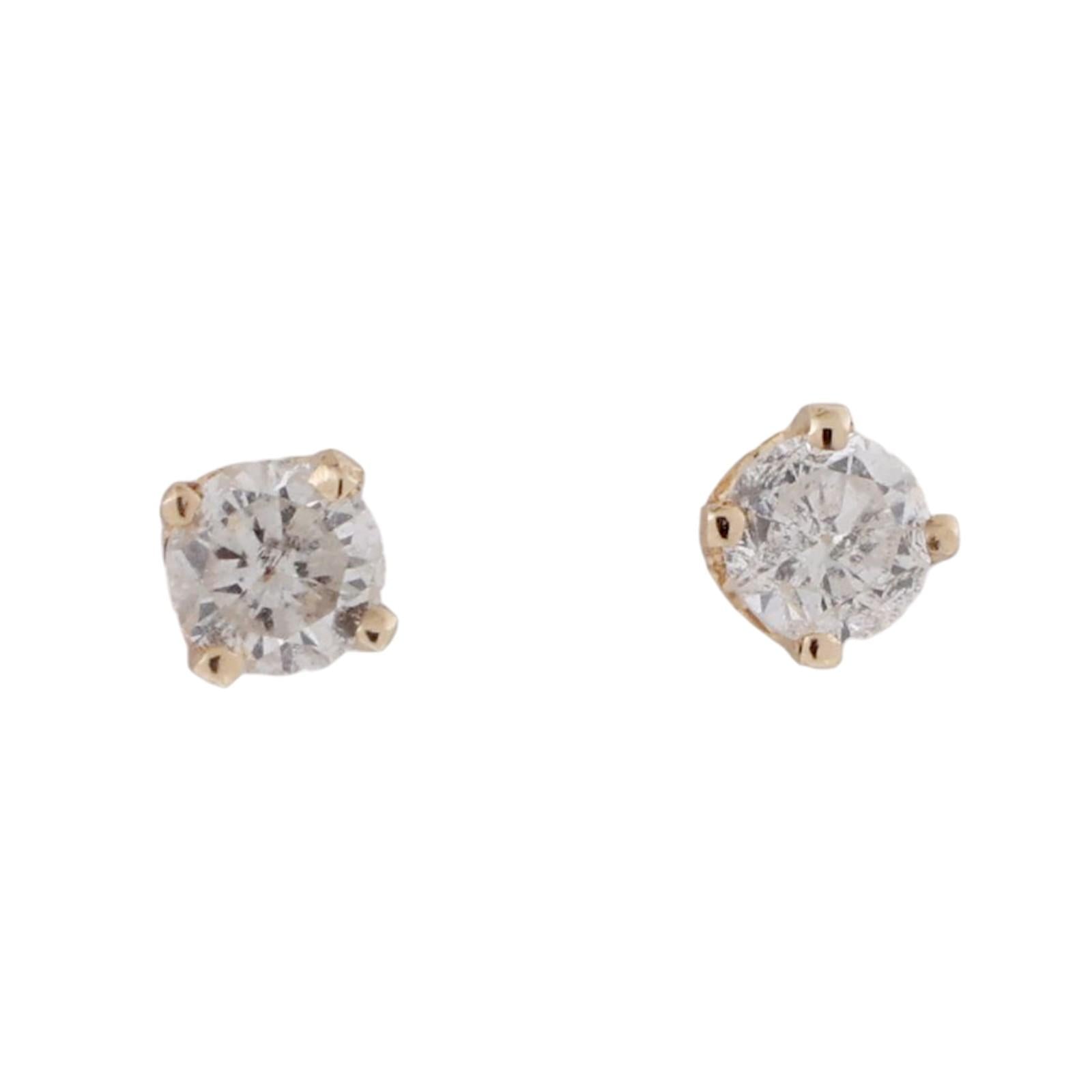 0.50 TW Round Diamond Stud Earrings 14K Yellow Gold 4-Prong Setting Screw Backs