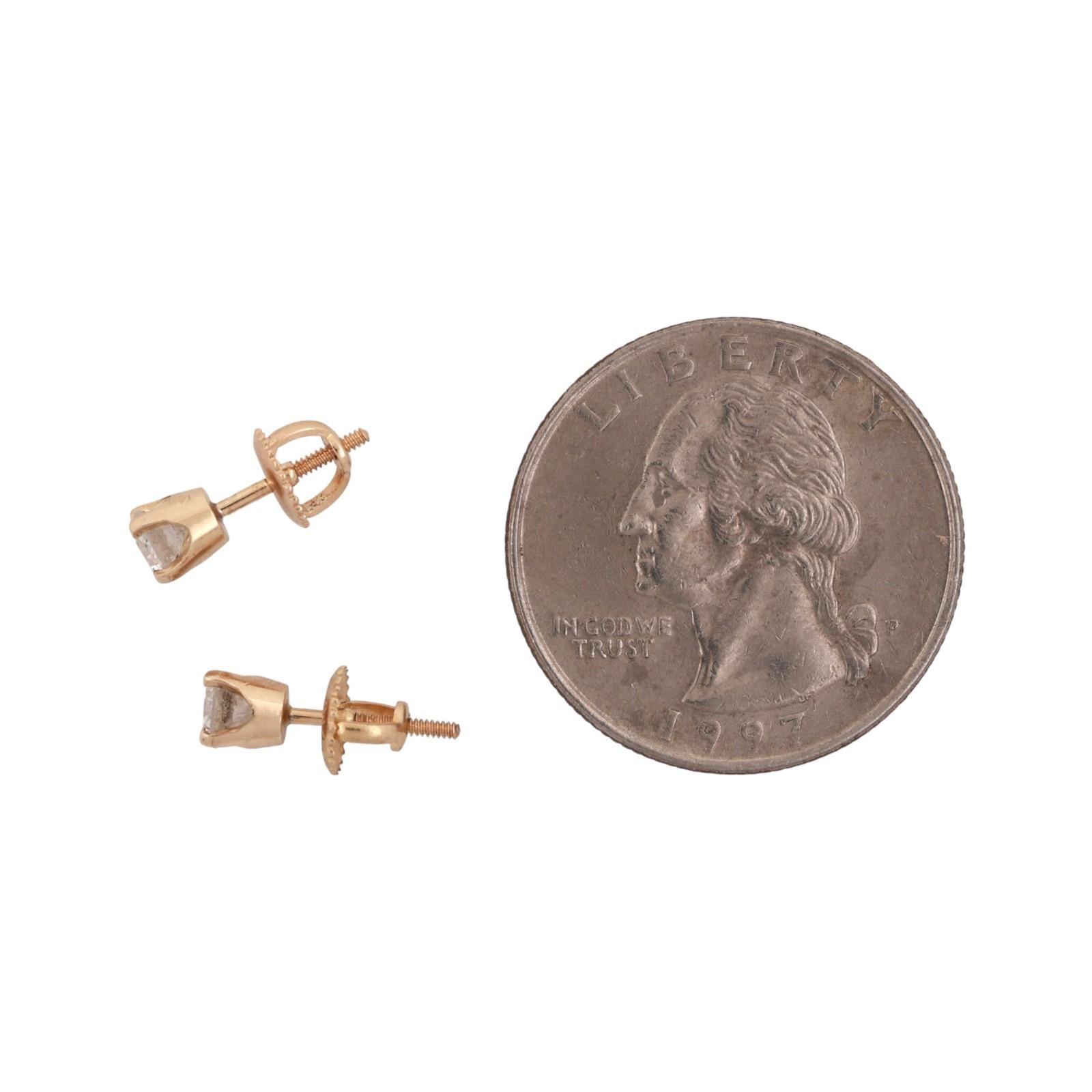0.50 TW Round Diamond Stud Earrings 14K Yellow Gold 4-Prong Setting Screw Backs
