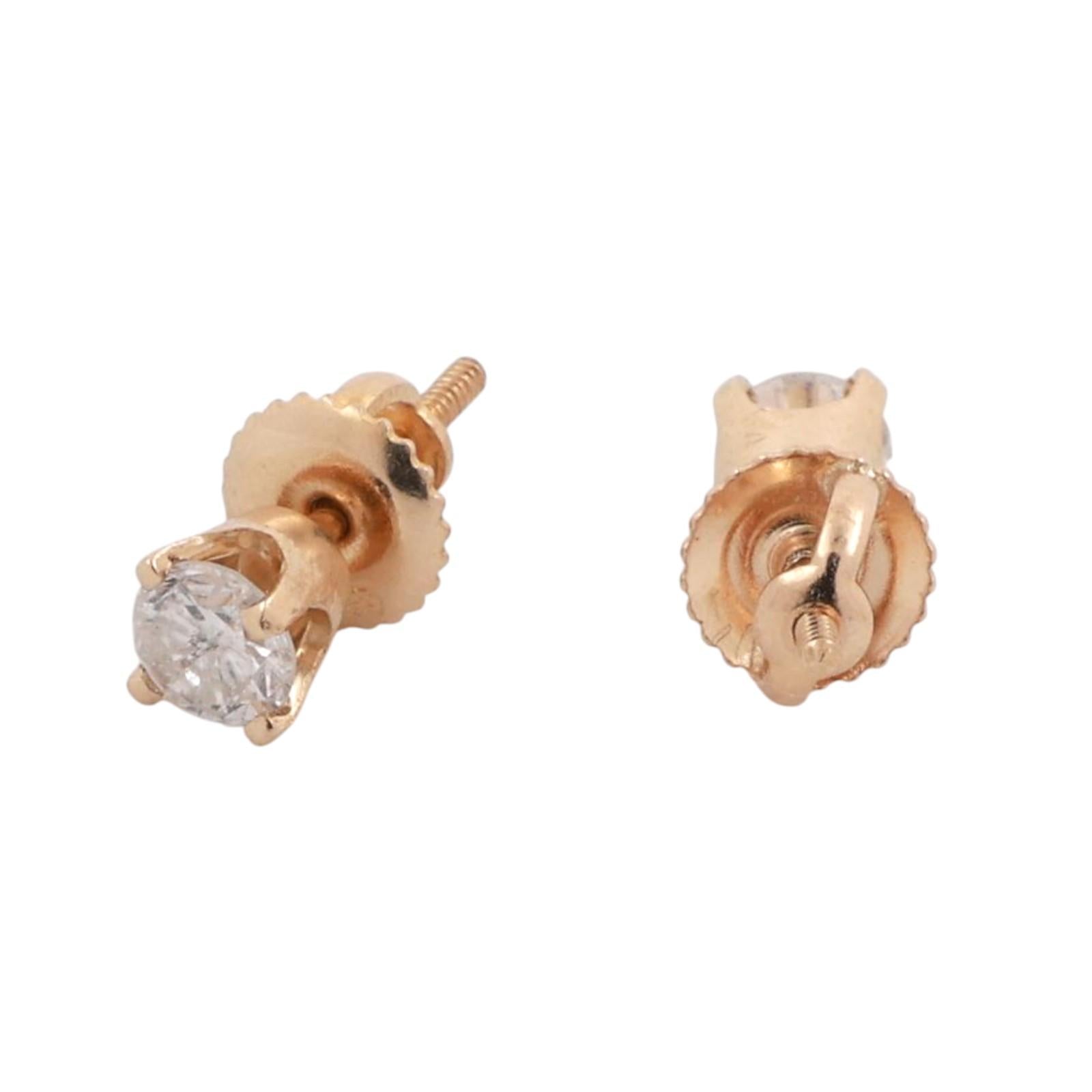 0.50 TW Round Diamond Stud Earrings 14K Yellow Gold 4-Prong Setting Screw Backs