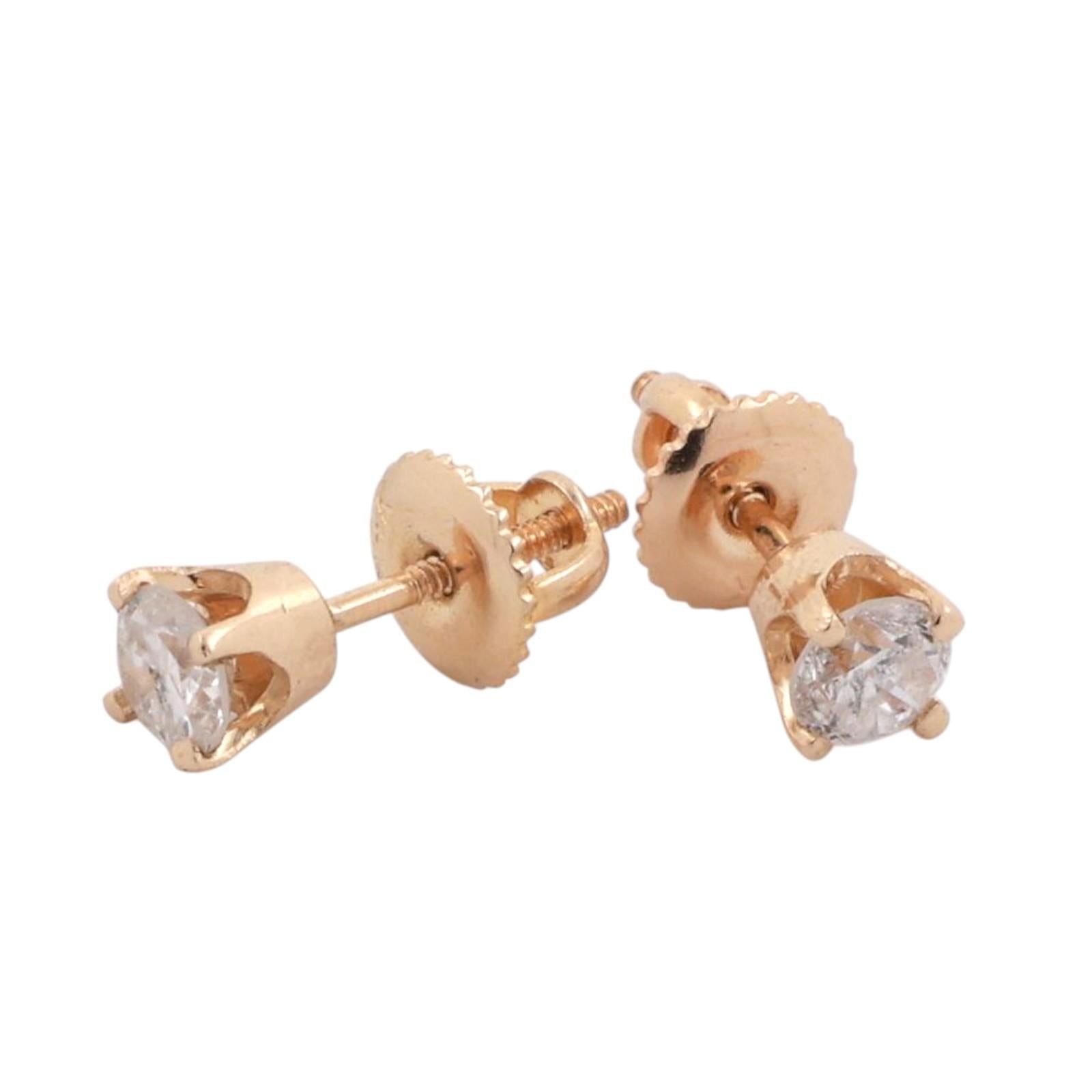0.50 TW Round Diamond Stud Earrings 14K Yellow Gold 4-Prong Setting Screw Backs