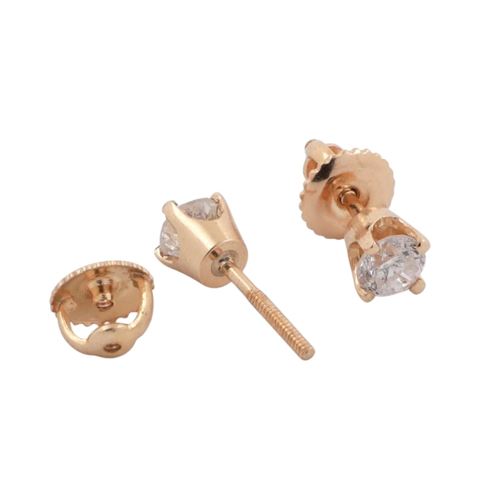 0.50 TW Round Diamond Stud Earrings 14K Yellow Gold 4-Prong Setting Screw Backs