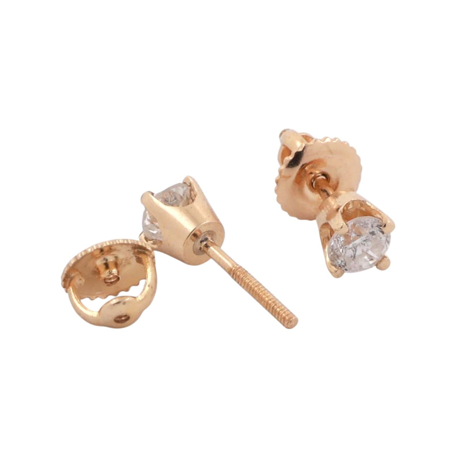 0.50 TW Round Diamond Stud Earrings 14K Yellow Gold 4-Prong Setting Screw Backs