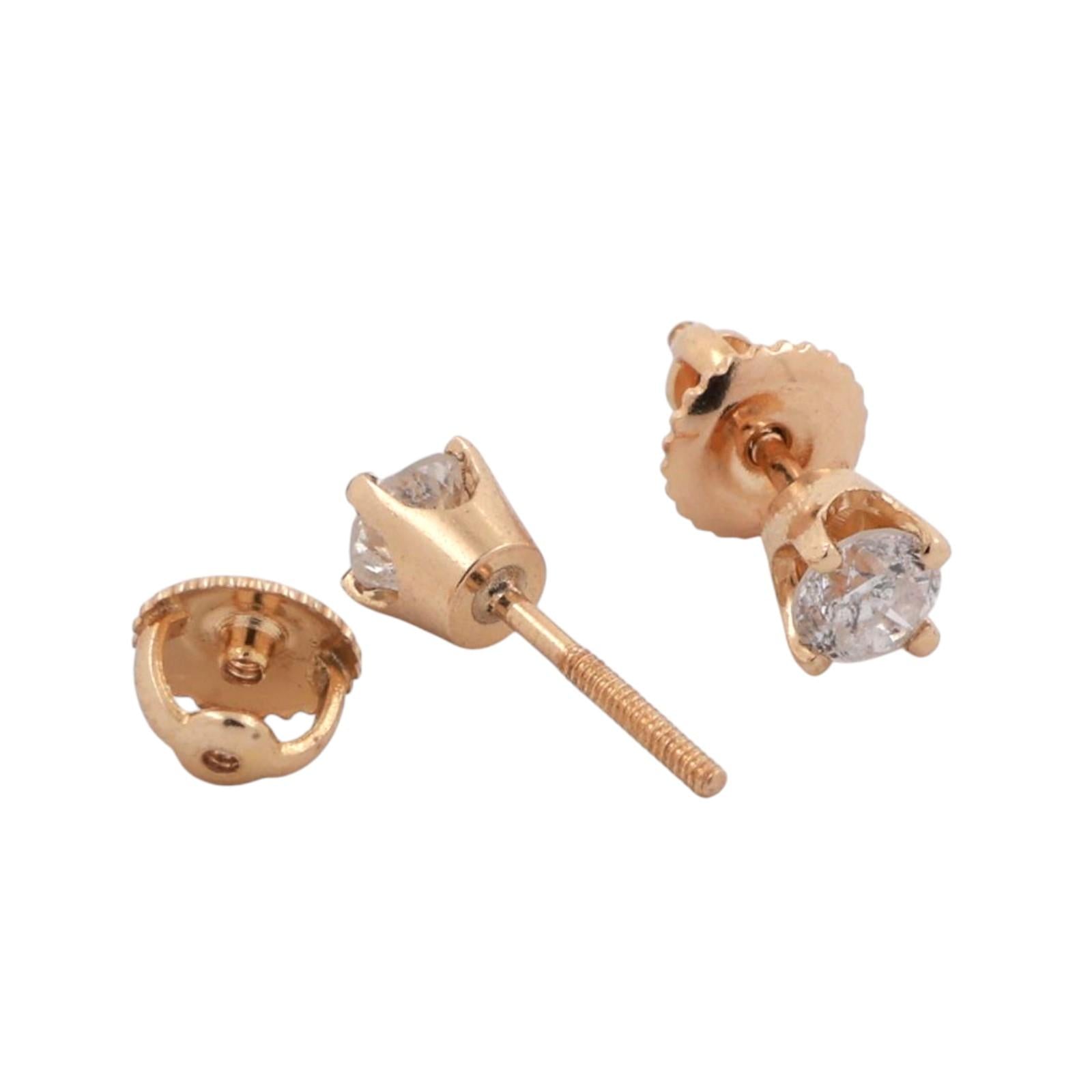 0.50 TW Round Diamond Stud Earrings 14K Yellow Gold 4-Prong Setting Screw Backs