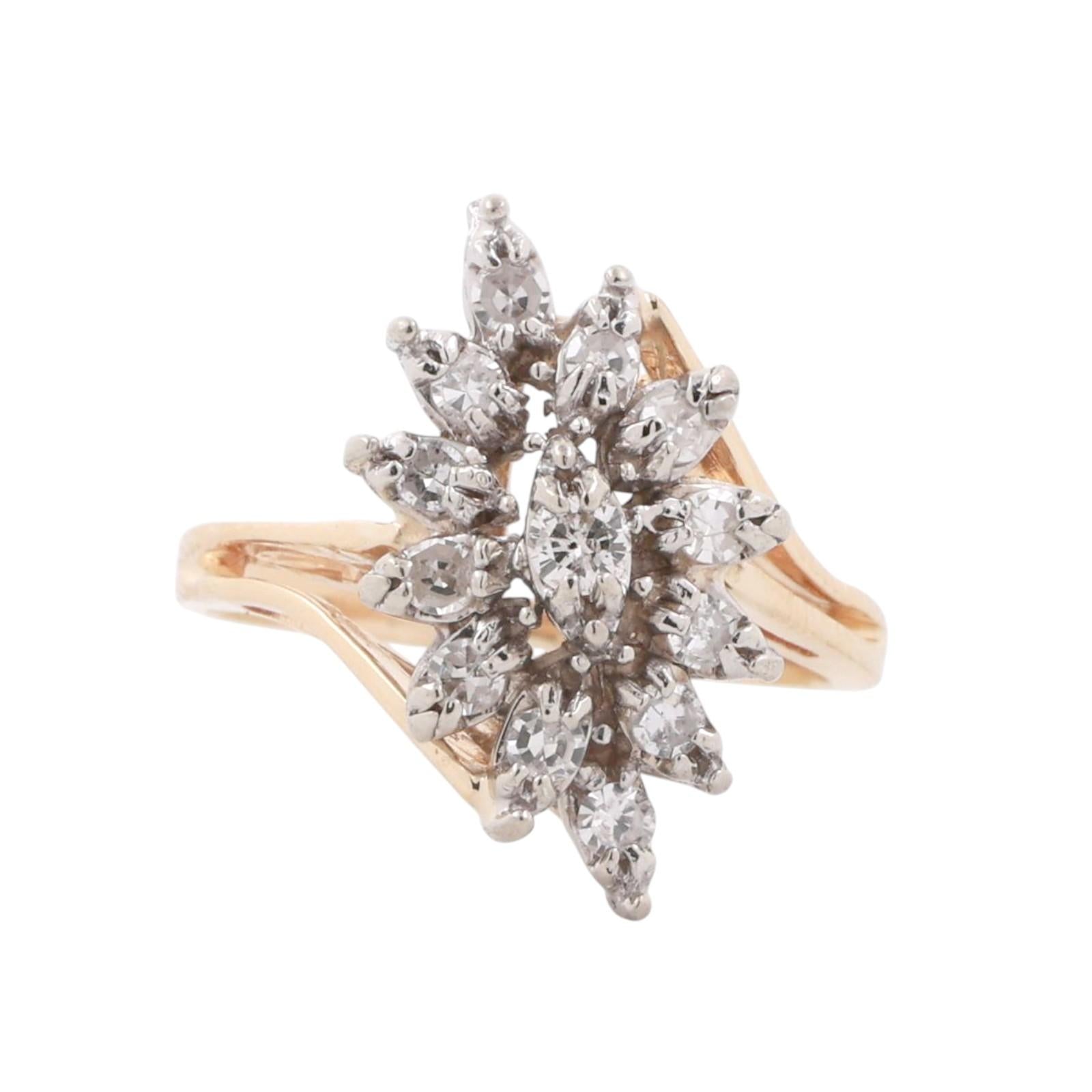 Cluster Diamond Floral Cocktail Ring 14K Gold 0.40 TW Size 5.75 Ladies Estate