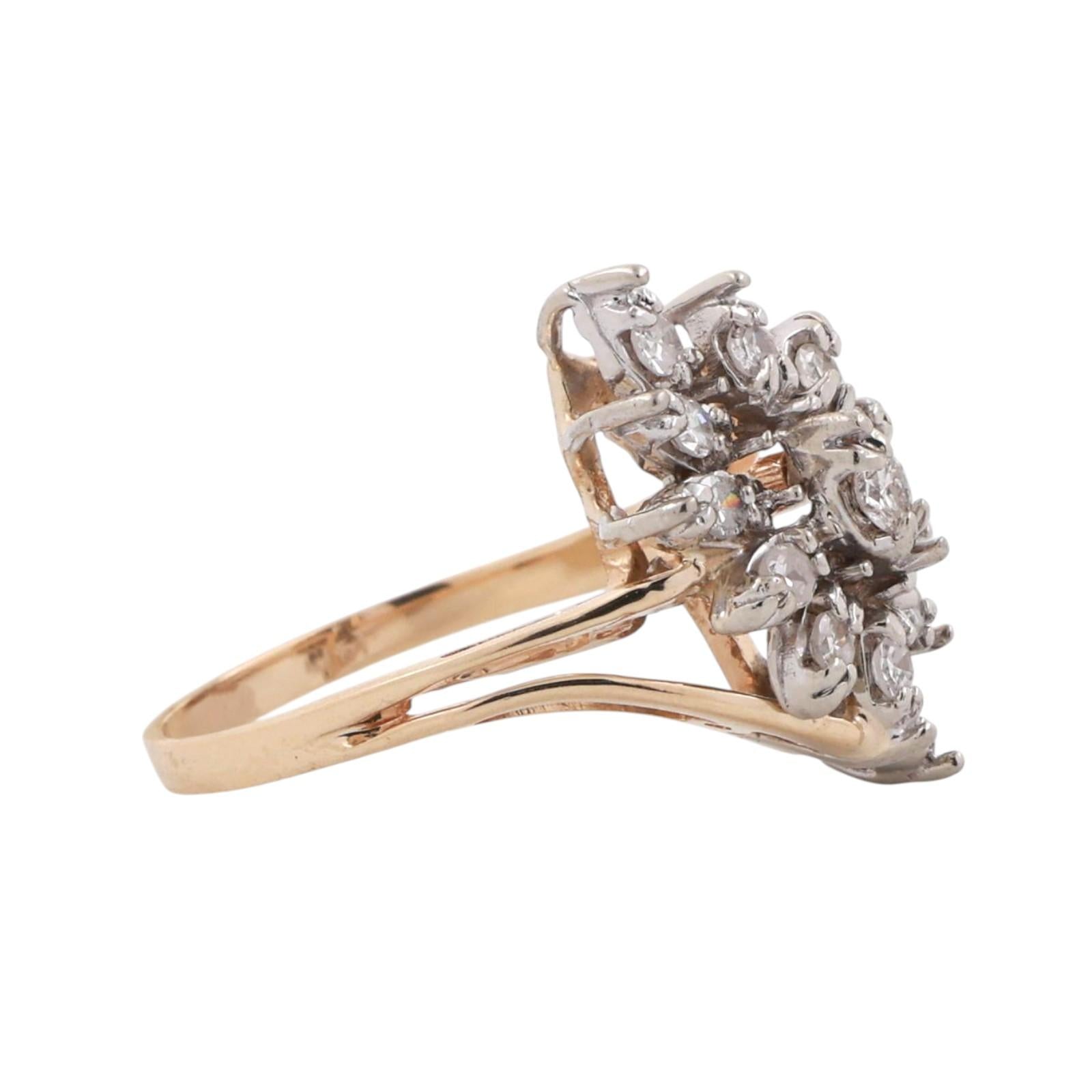 Cluster Diamond Floral Cocktail Ring 14K Gold 0.40 TW Size 5.75 Ladies Estate