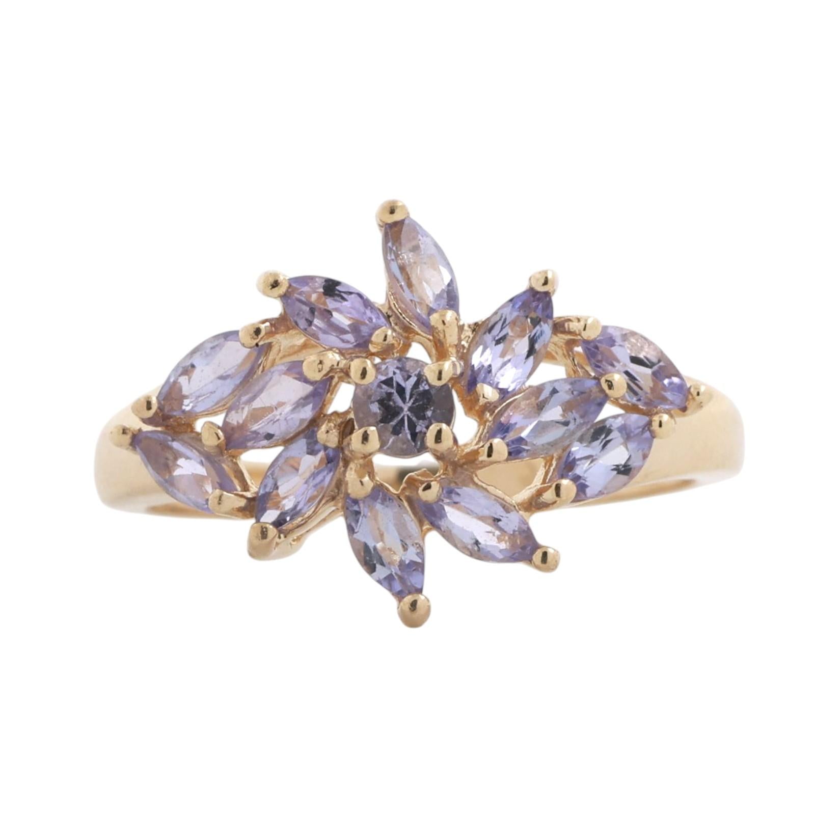 Tanzanite Floral Cocktail Ring 14K Yellow Gold 0.70 CTW Size 6.25 Ladies Estate