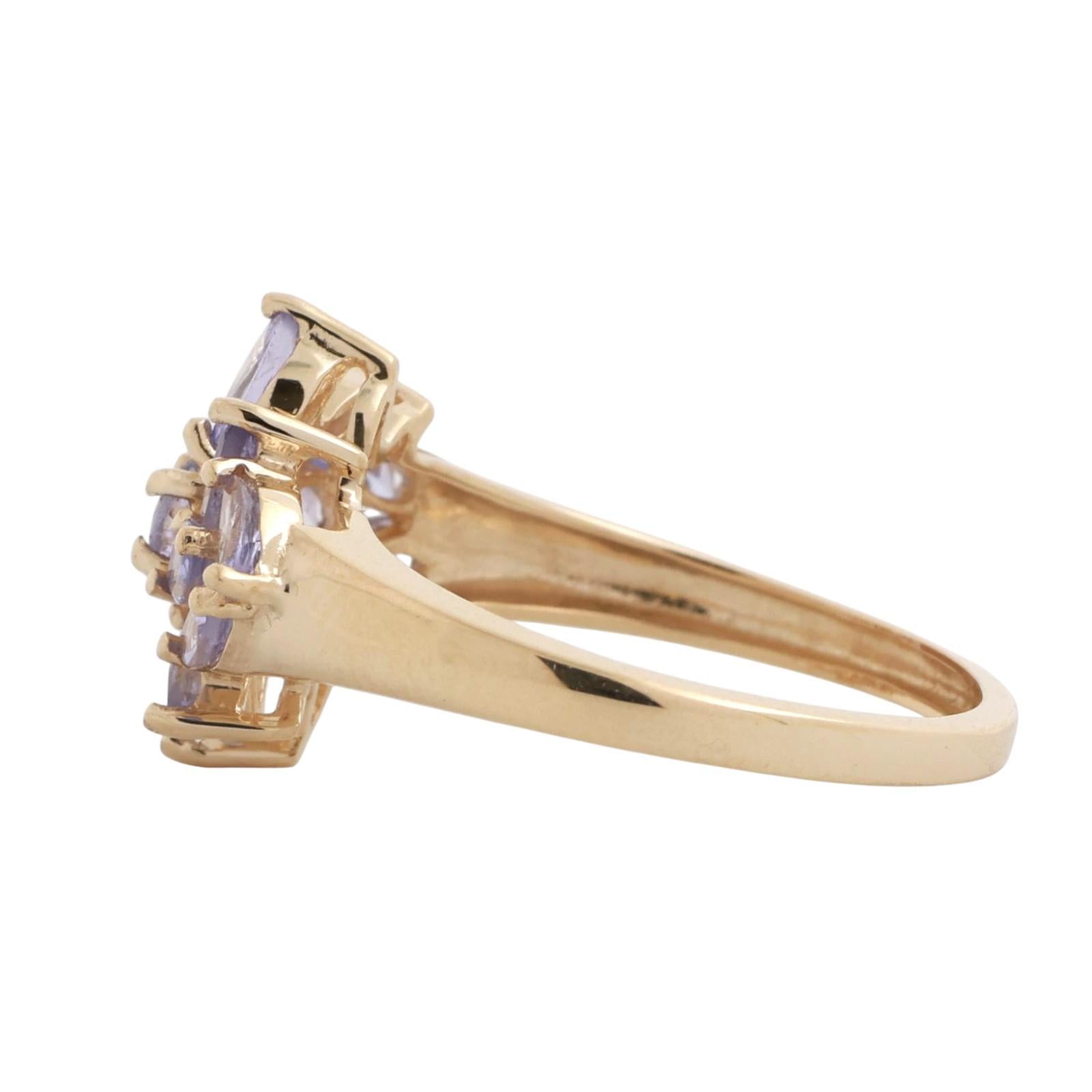 Tanzanite Floral Cocktail Ring 14K Yellow Gold 0.70 CTW Size 6.25 Ladies Estate