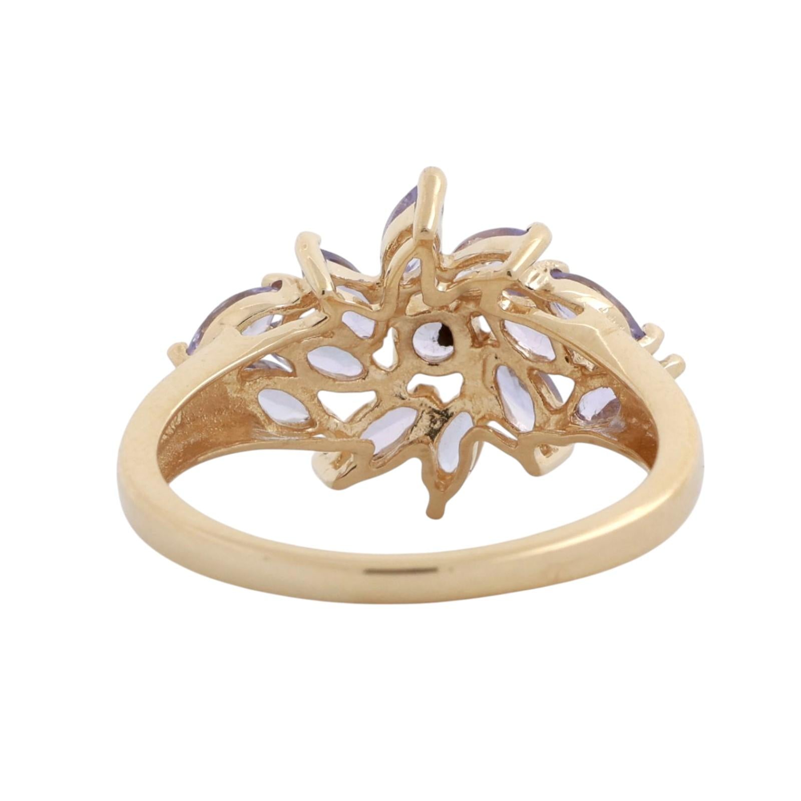 Tanzanite Floral Cocktail Ring 14K Yellow Gold 0.70 CTW Size 6.25 Ladies Estate