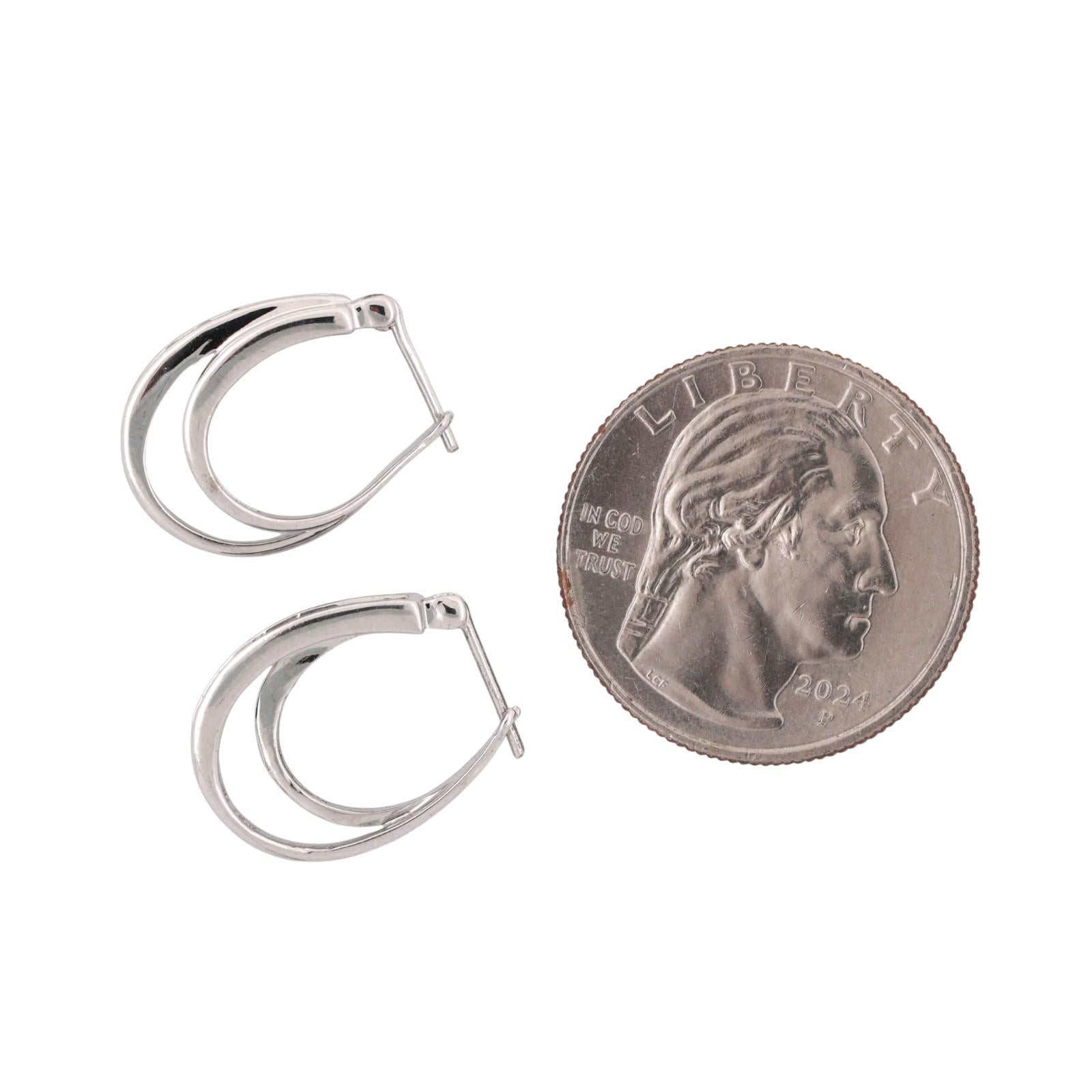 Sapphire Diamond Hoop Earrings 14K White Gold 0.54 CTW 0.70" Ladies Estate