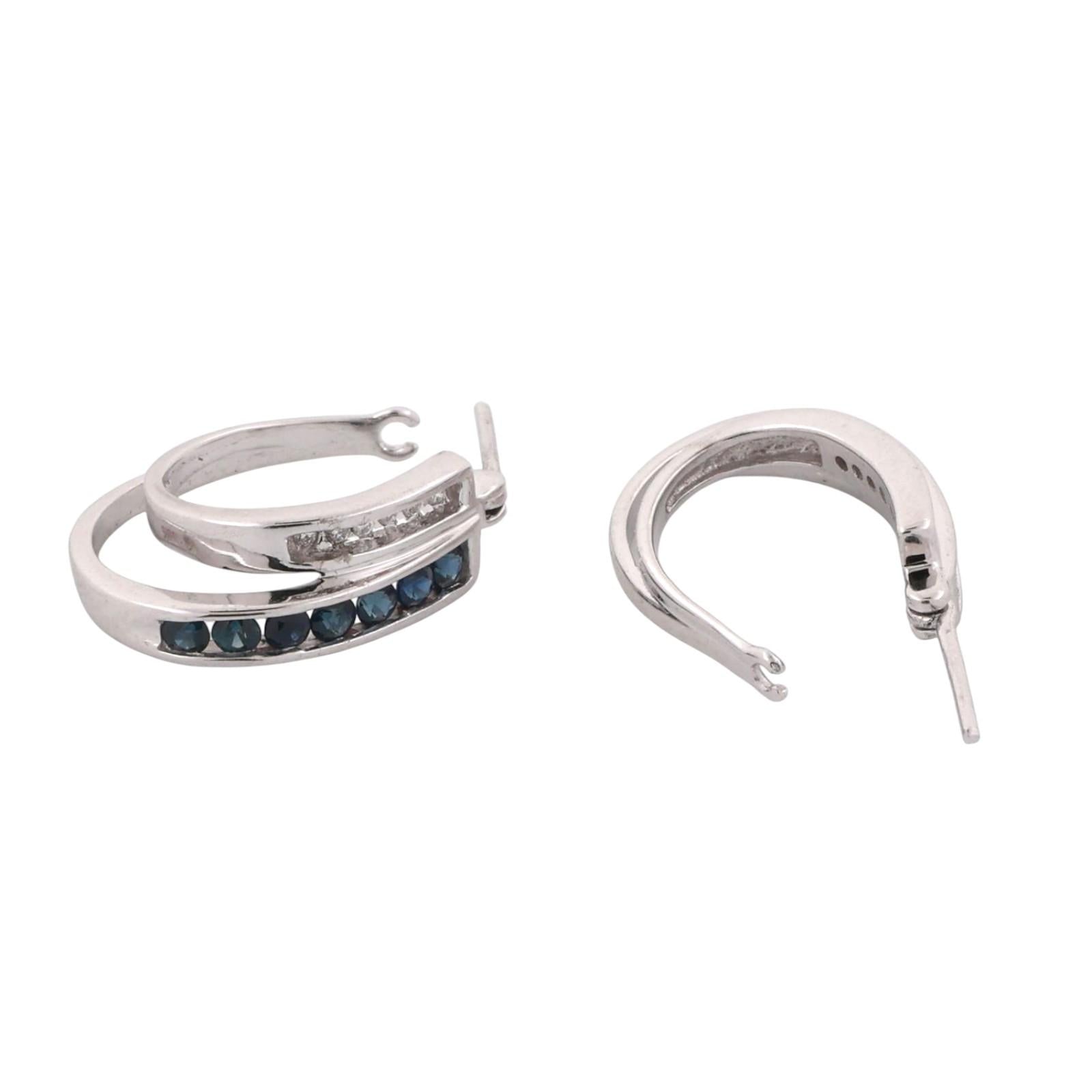 Sapphire Diamond Hoop Earrings 14K White Gold 0.54 CTW 0.70" Ladies Estate