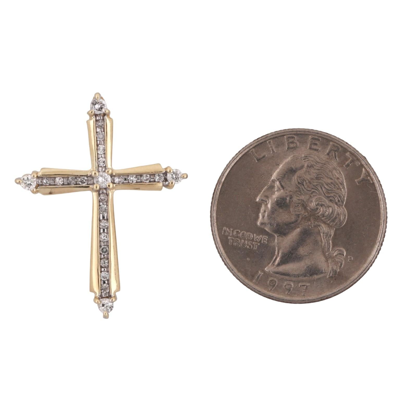 Religious Diamond Cross Pendant Charm 14K Gold 0.45 TW 1.22" Unisex Estate