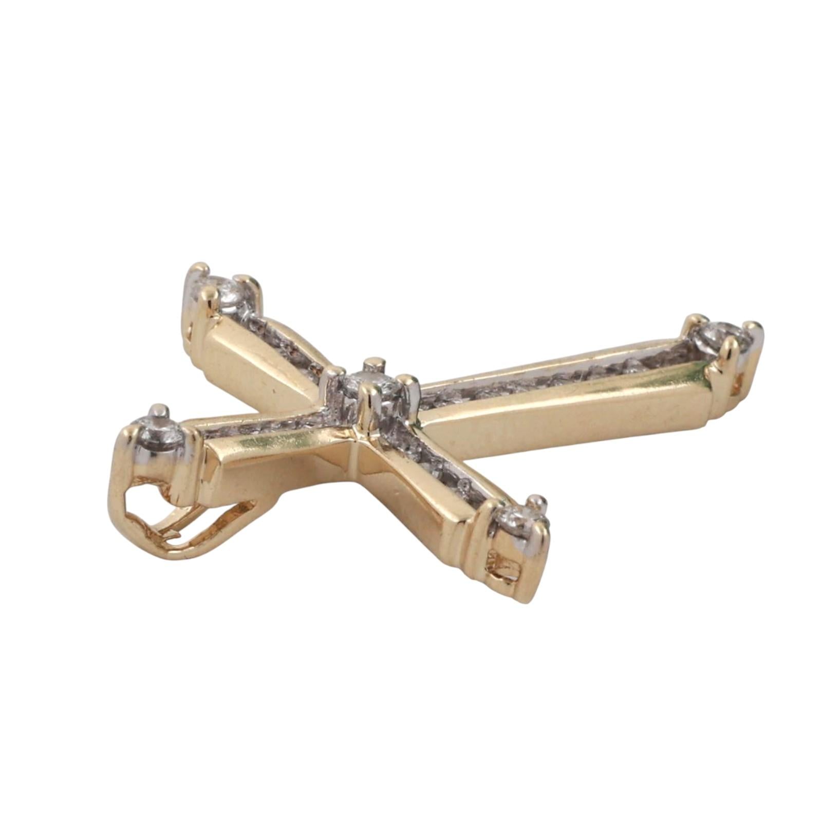Religious Diamond Cross Pendant Charm 14K Gold 0.45 TW 1.22" Unisex Estate