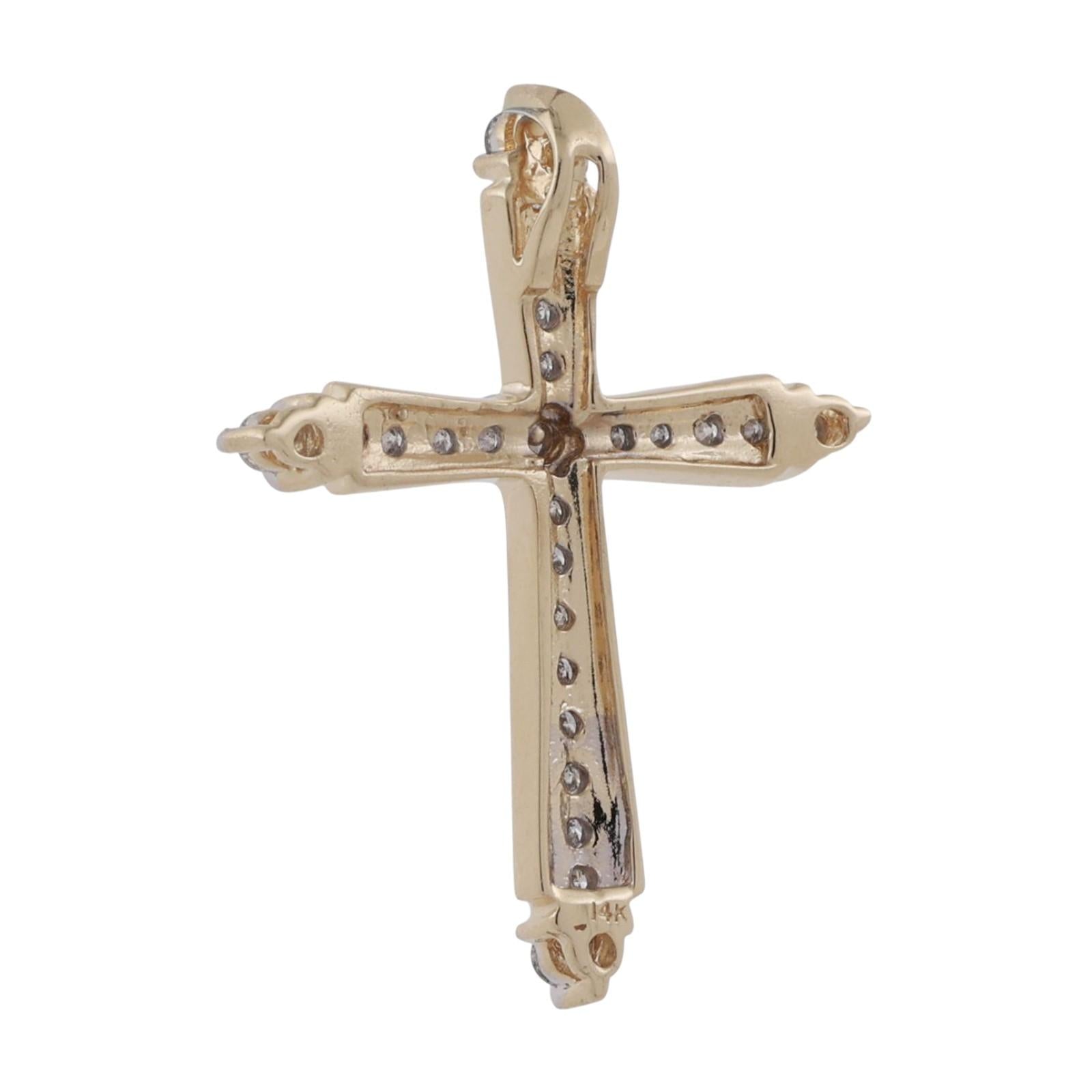 Religious Diamond Cross Pendant Charm 14K Gold 0.45 TW 1.22" Unisex Estate