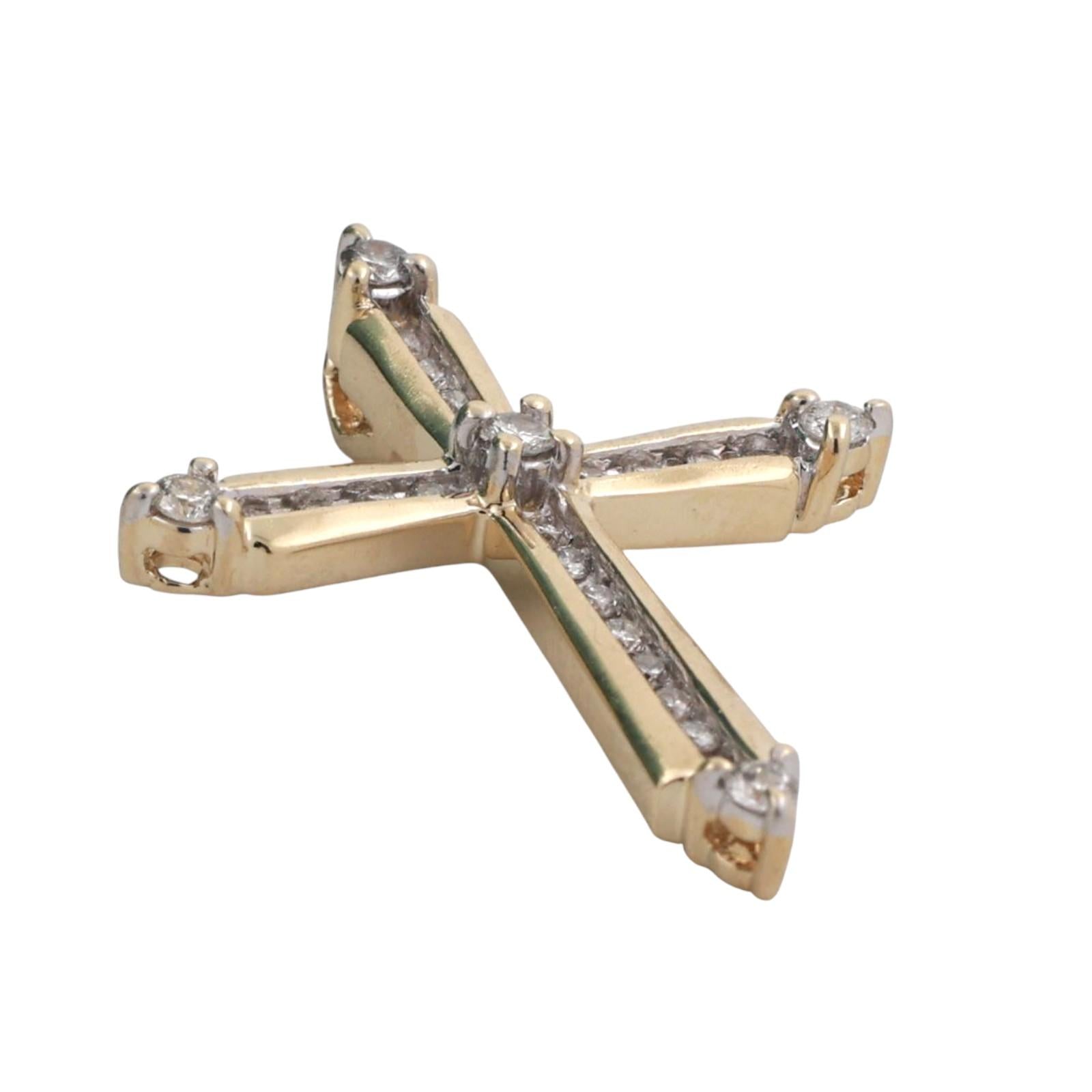 Religious Diamond Cross Pendant Charm 14K Gold 0.45 TW 1.22" Unisex Estate