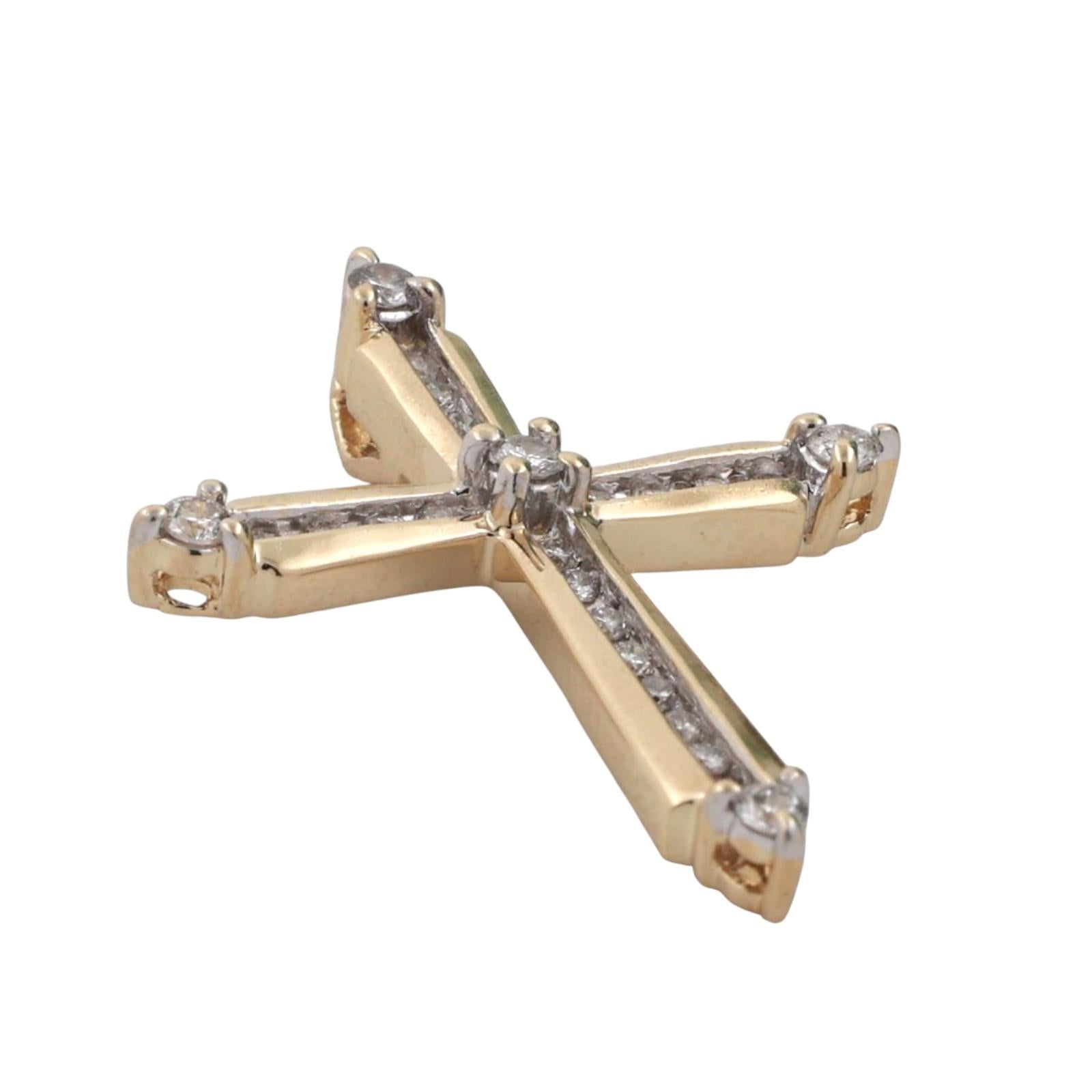 Religious Diamond Cross Pendant Charm 14K Gold 0.45 TW 1.22" Unisex Estate