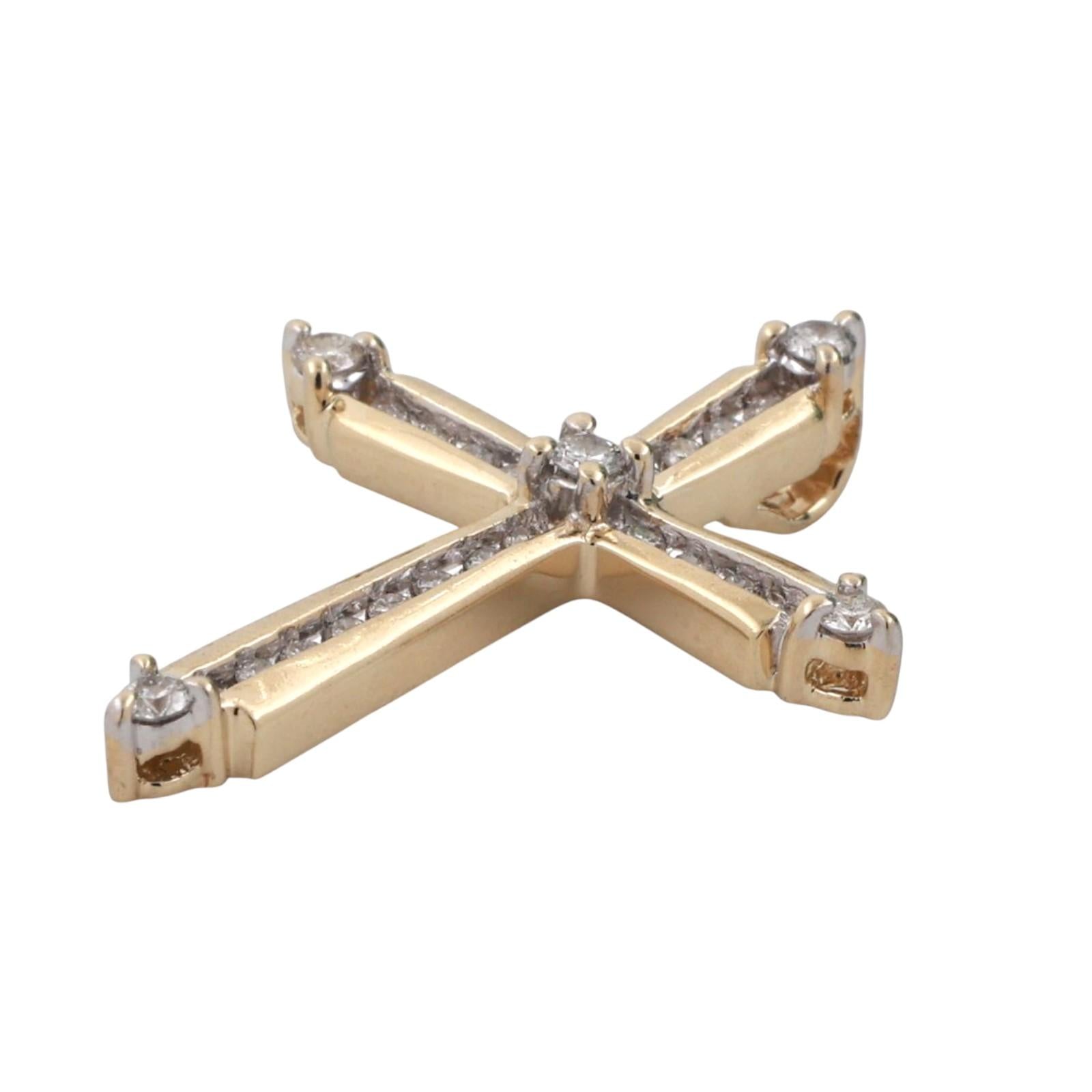 Religious Diamond Cross Pendant Charm 14K Gold 0.45 TW 1.22" Unisex Estate