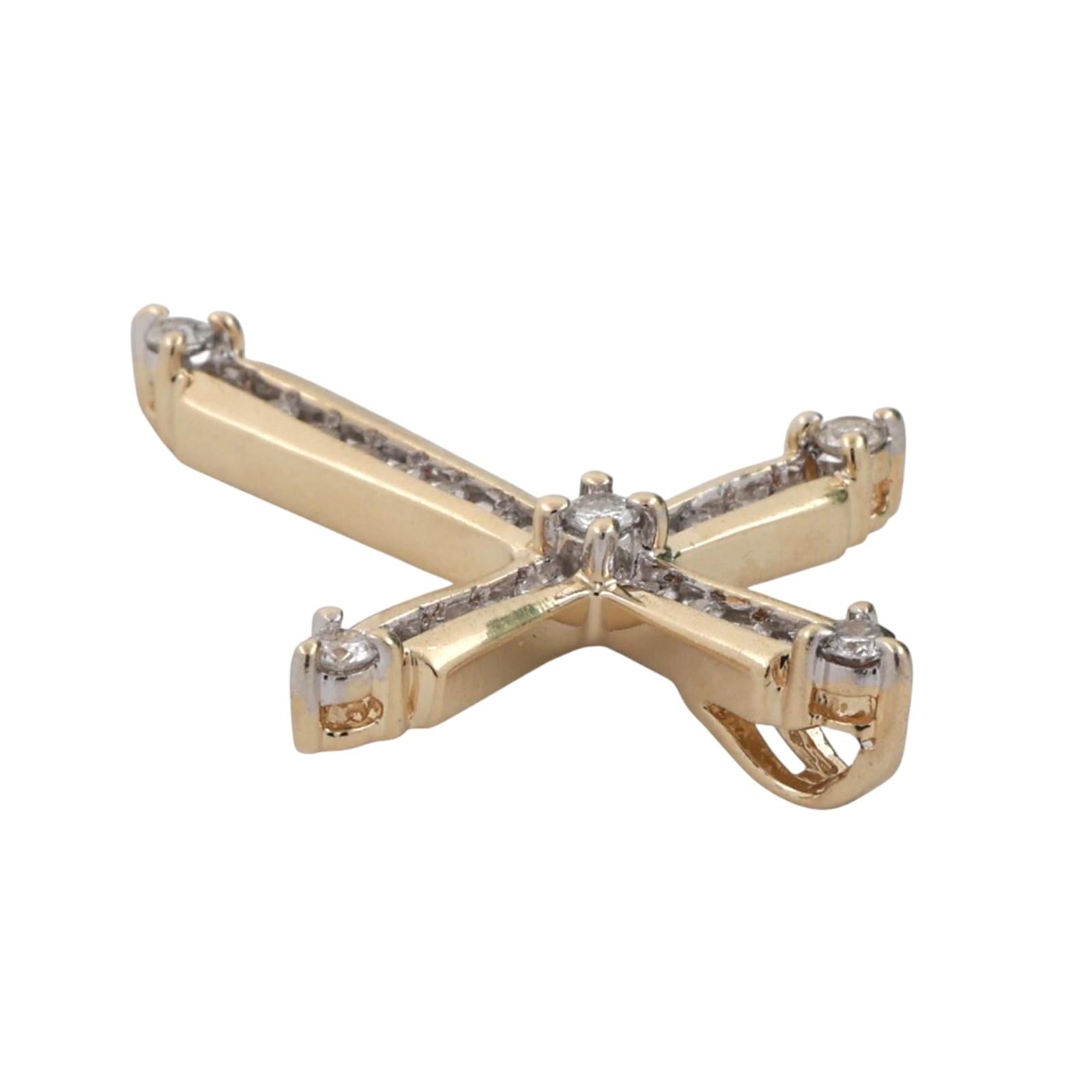 Religious Diamond Cross Pendant Charm 14K Gold 0.45 TW 1.22" Unisex Estate