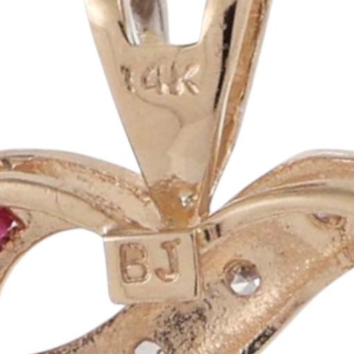 Ruby Diamond Open Heart Pendant Charm 14K Gold 0.31 CTW 0.75" Ladies Estate