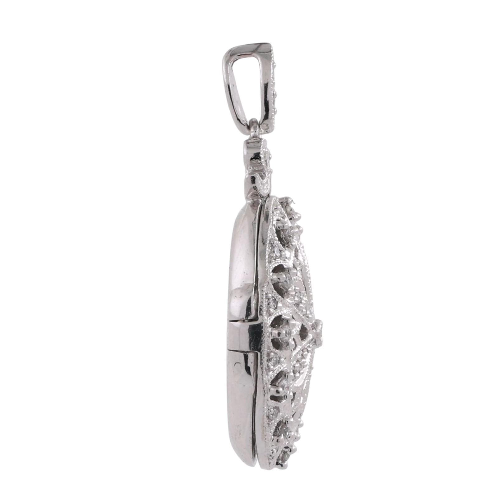 Oval Diamond Filigree Locket Pendant 14K White Gold 0.50 TW 1.15" Ladies Estate