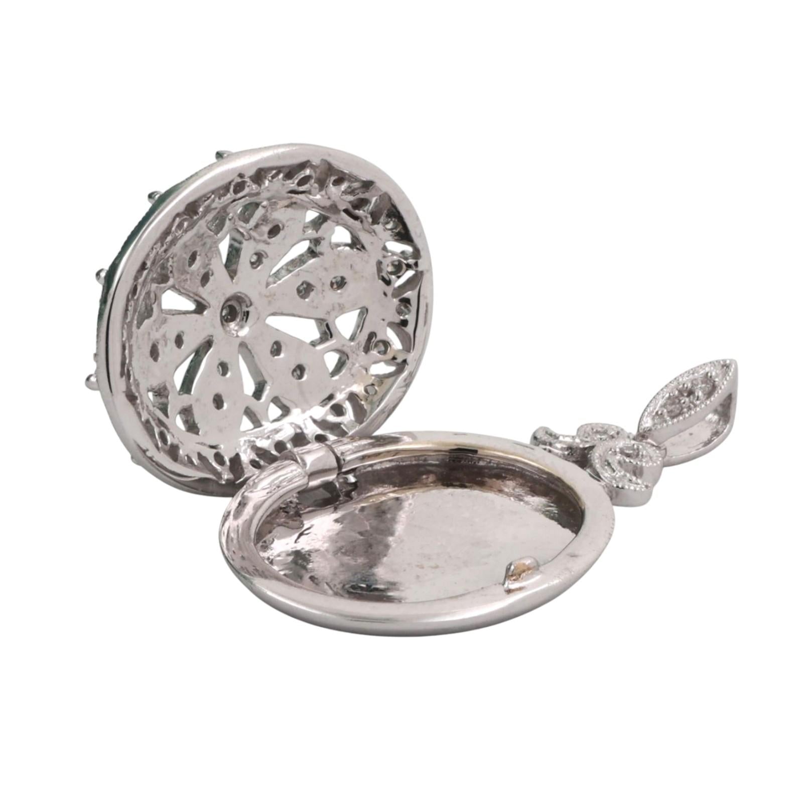 Oval Diamond Filigree Locket Pendant 14K White Gold 0.50 TW 1.15" Ladies Estate