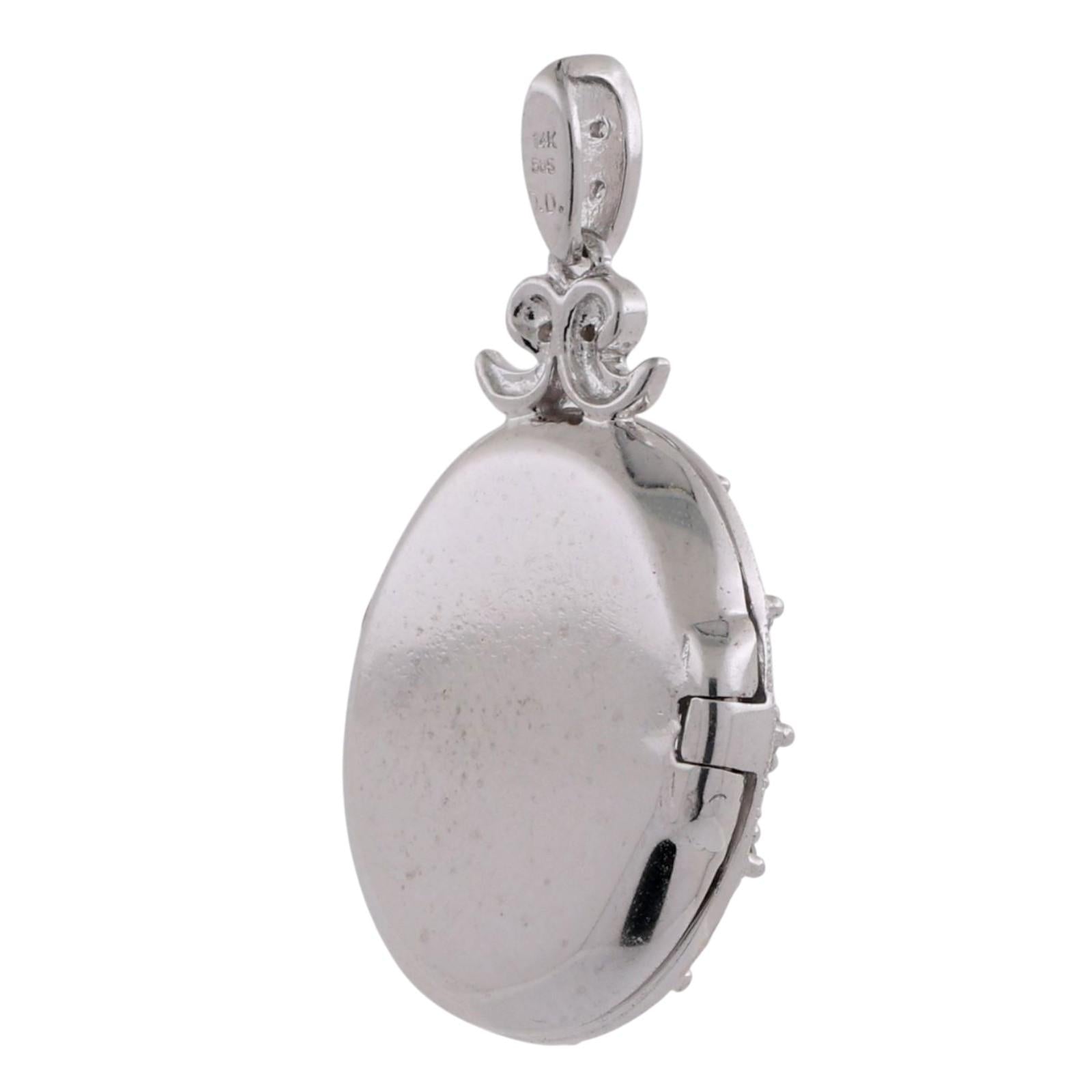 Oval Diamond Filigree Locket Pendant 14K White Gold 0.50 TW 1.15" Ladies Estate