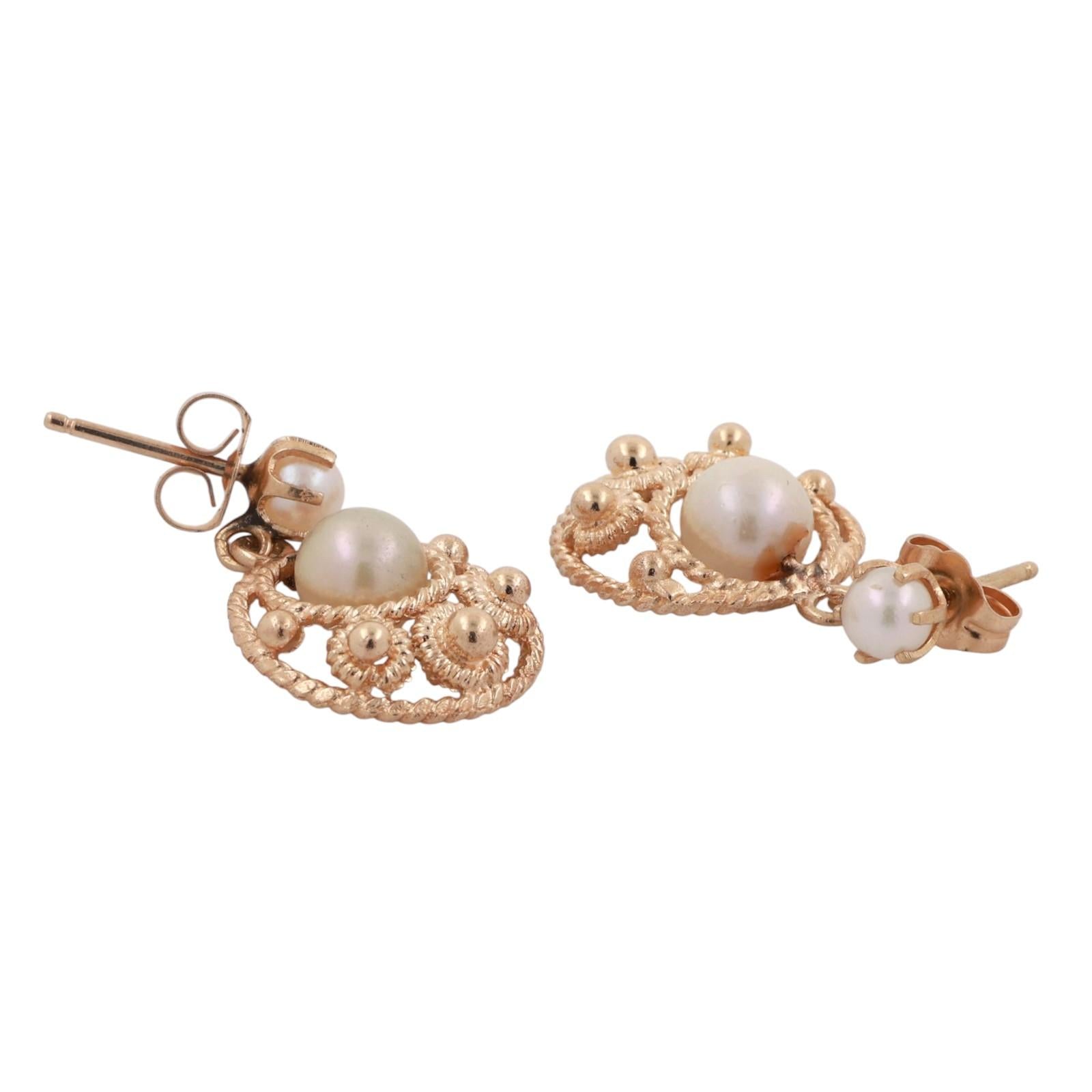 Cultured Akoya Pearl Drop Dangle Earrings 14K Yellow Gold 0.78" Ladies Estate