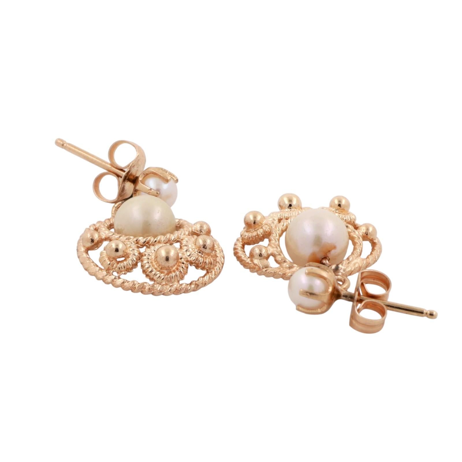 Cultured Akoya Pearl Drop Dangle Earrings 14K Yellow Gold 0.78" Ladies Estate