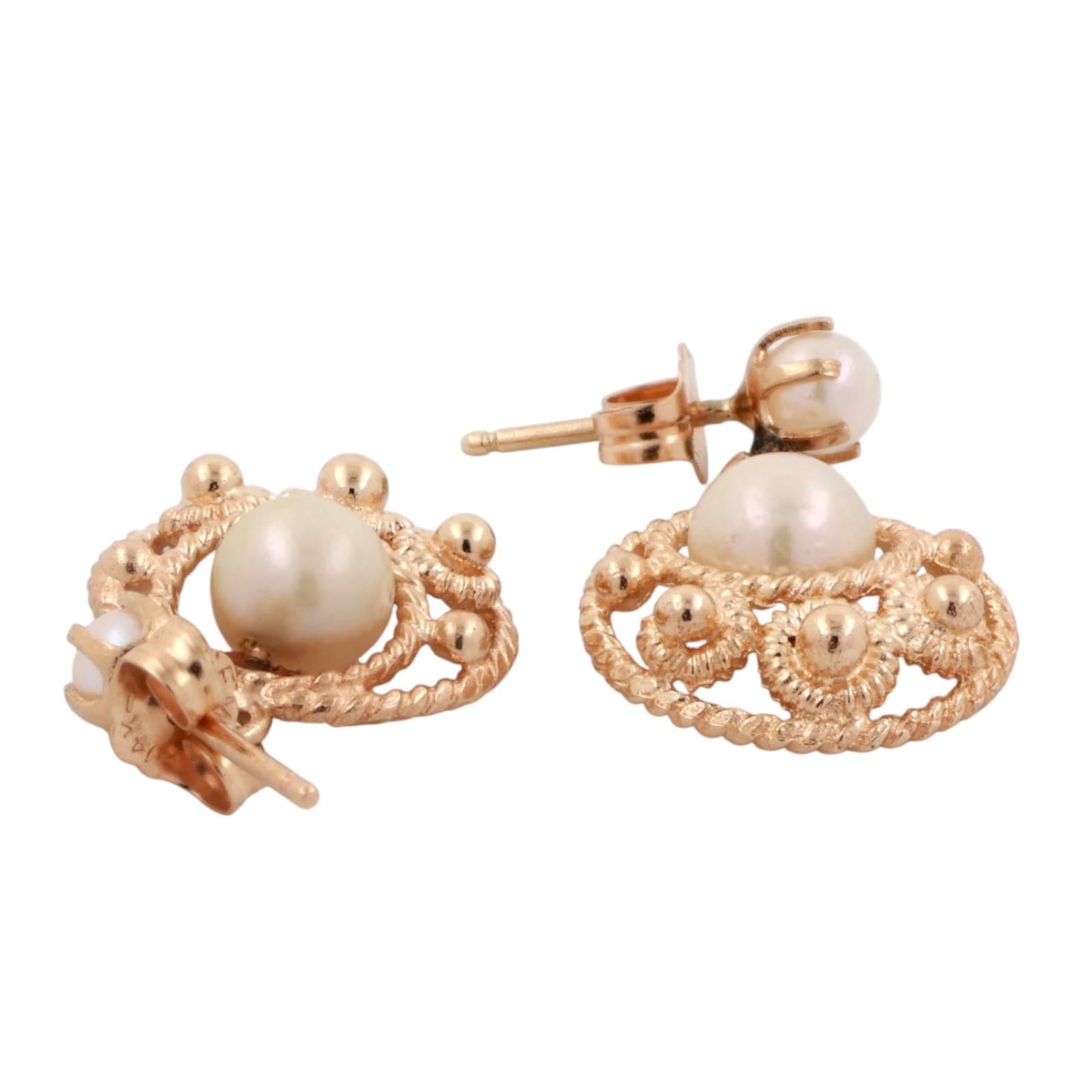 Cultured Akoya Pearl Drop Dangle Earrings 14K Yellow Gold 0.78" Ladies Estate