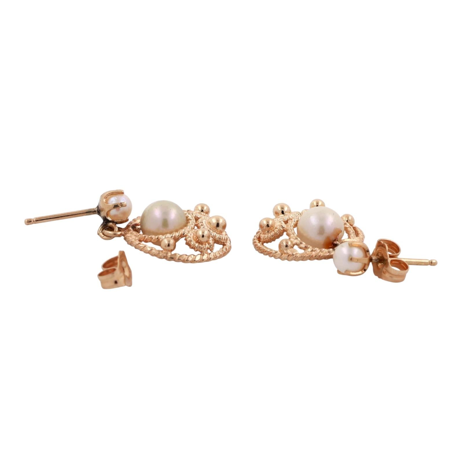 Cultured Akoya Pearl Drop Dangle Earrings 14K Yellow Gold 0.78" Ladies Estate