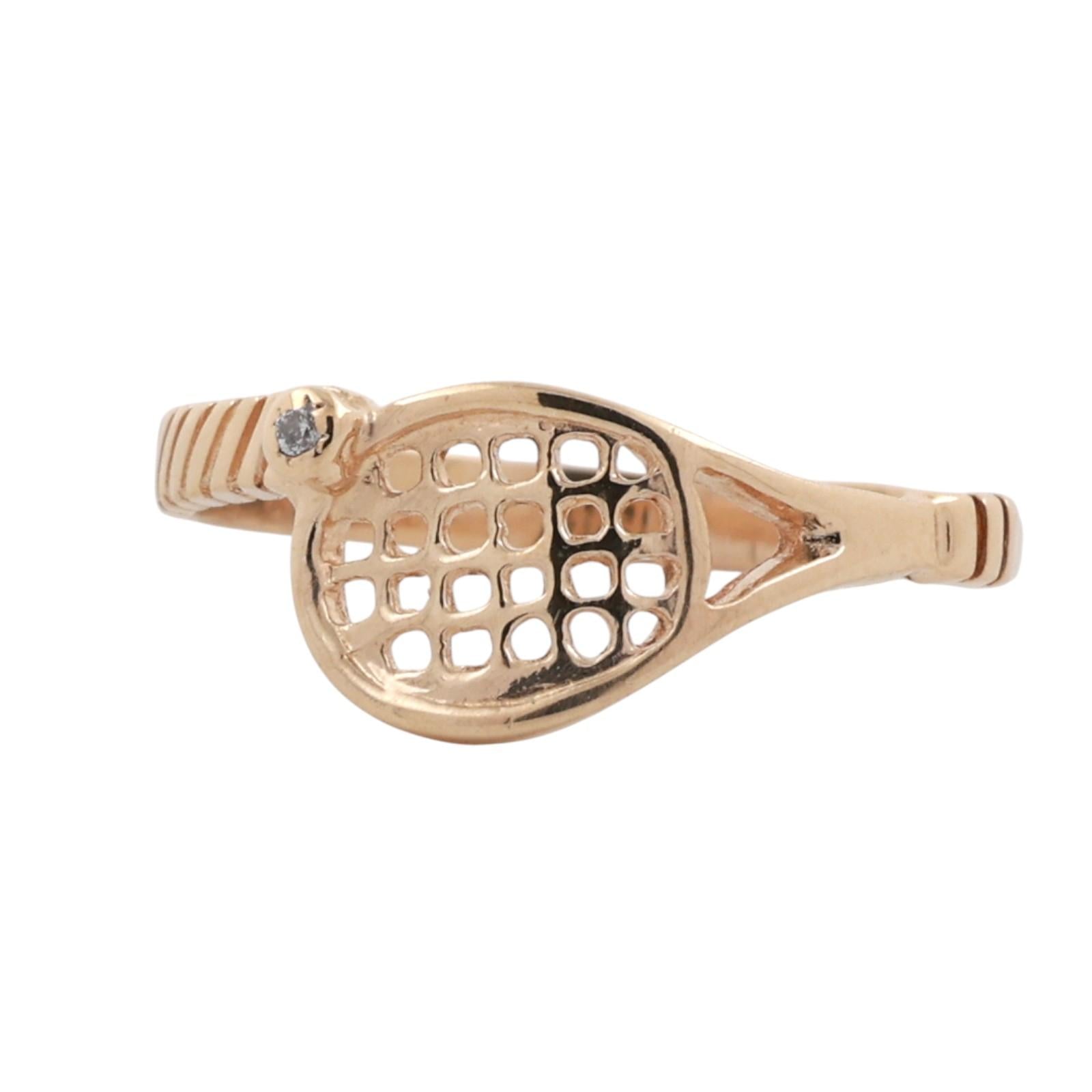 Tennis Racket Accent Diamond Ring 10K Yellow Gold Size 8 Estate