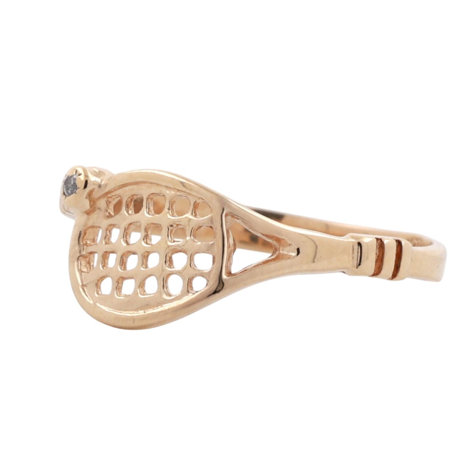 Tennis Racket Accent Diamond Ring 10K Yellow Gold Size 8 Estate