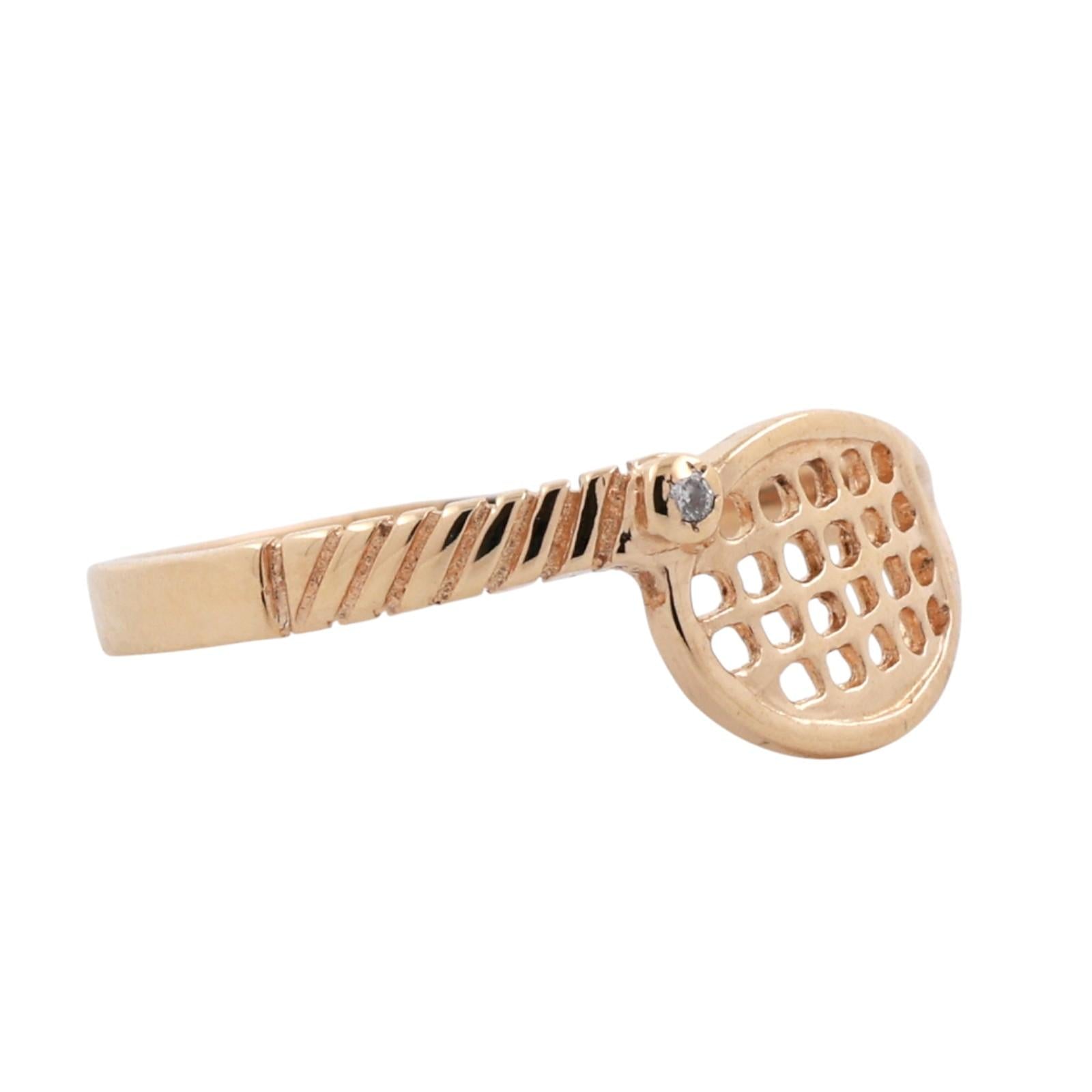 Tennis Racket Accent Diamond Ring 10K Yellow Gold Size 8 Estate