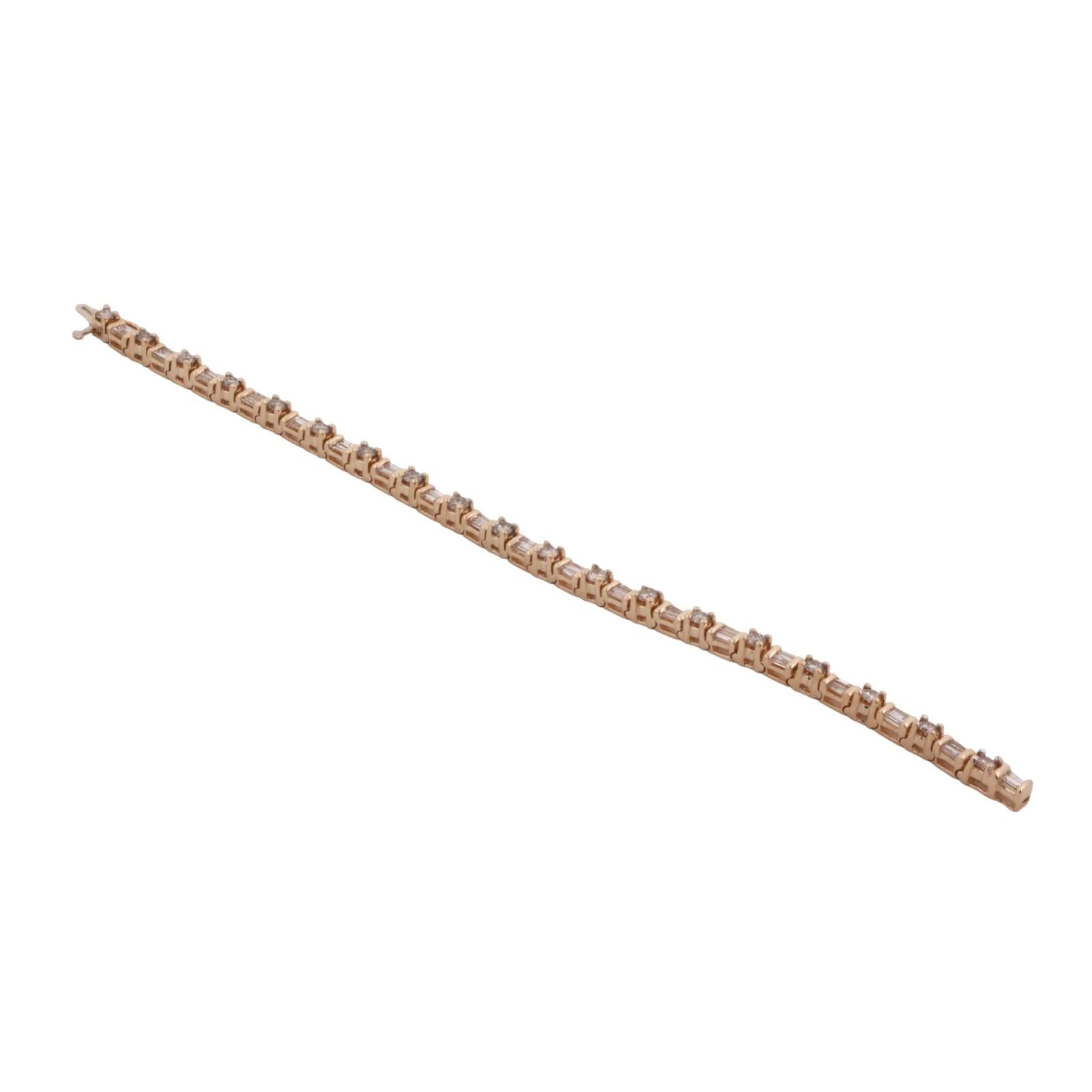 3.00 TW Round And Baguette Diamond Tennis Bracelet 14K Yellow Gold 7" Ladies