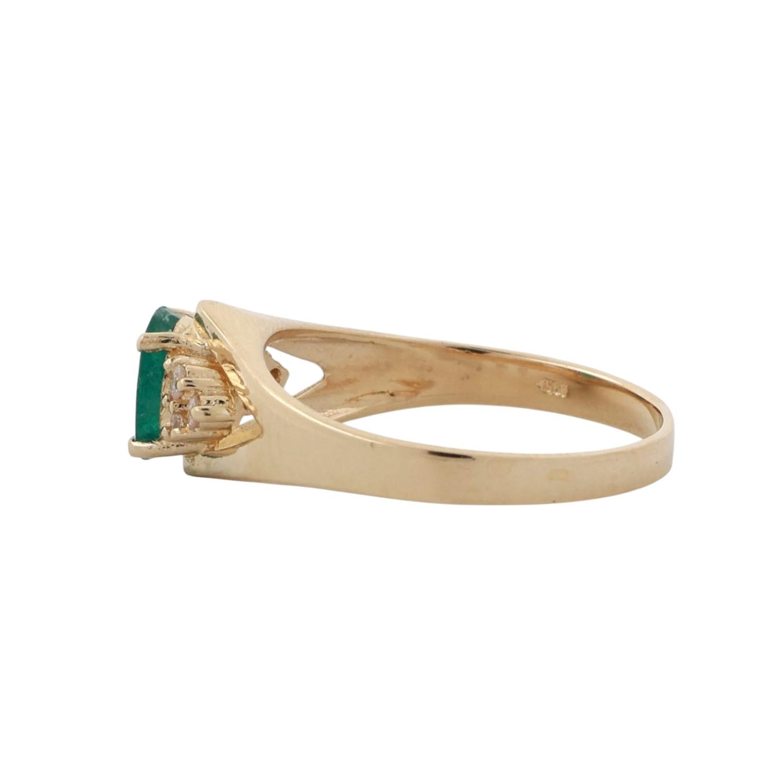 Solitaire Emerald Diamond Accent Cocktail Ring 14K Yellow Gold 0.80 CTW Size 7