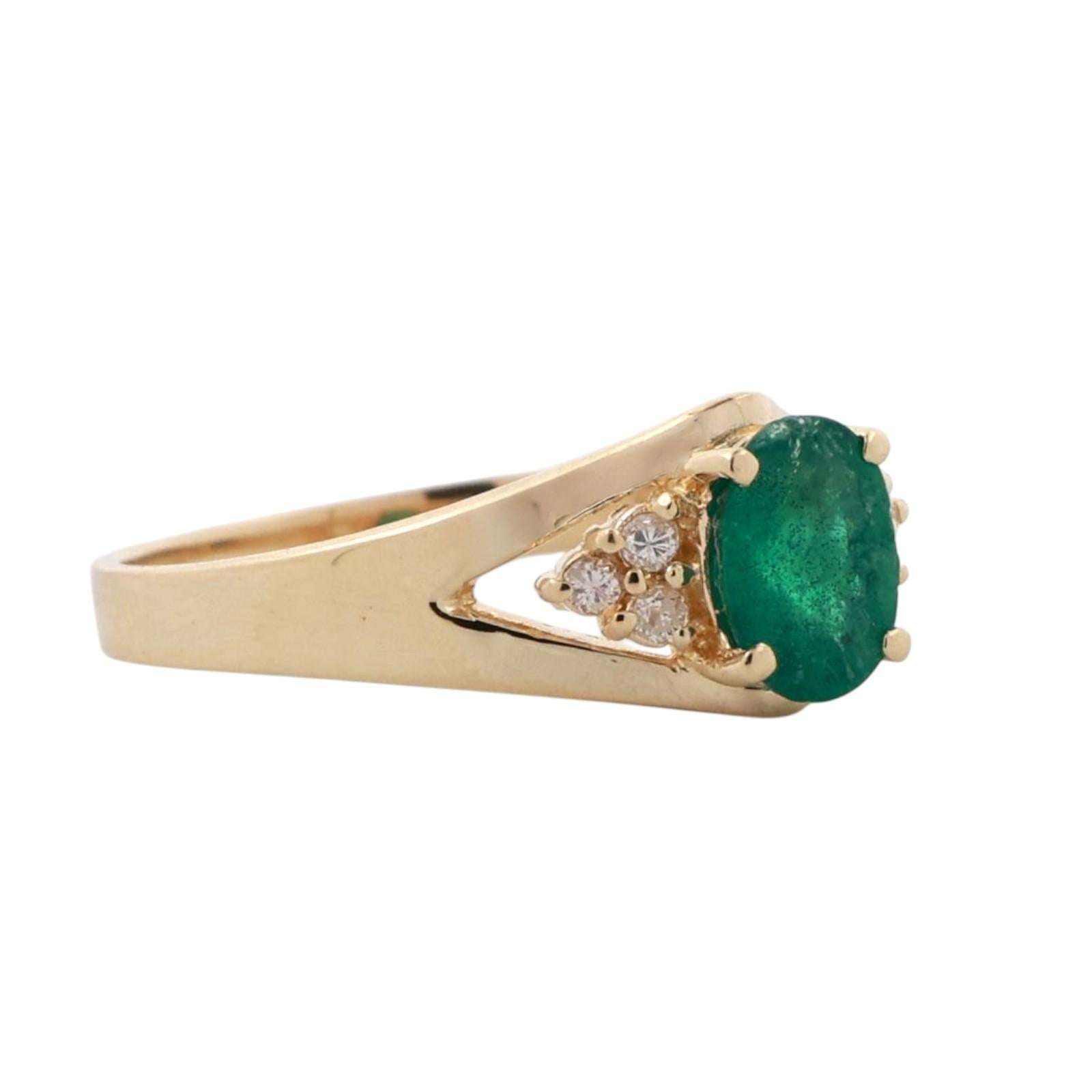 Solitaire Emerald Diamond Accent Cocktail Ring 14K Yellow Gold 0.80 CTW Size 7