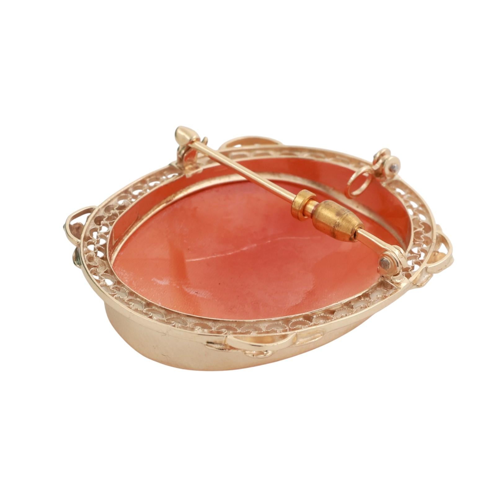 Vintage Cameo Brooch Pin Pendant Yellow Gold Filigree Frame 1.55" Ladies