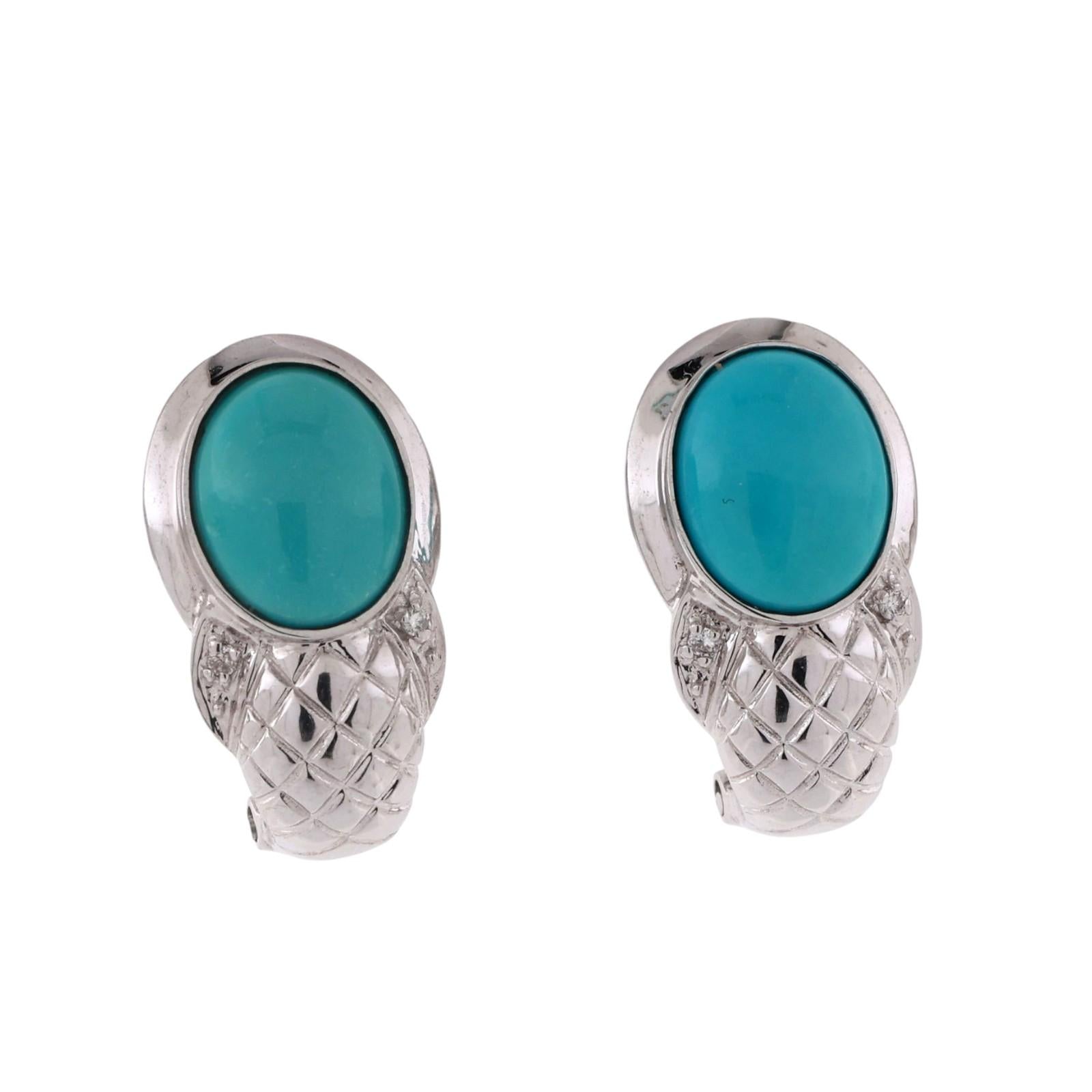 Turquoise Drop Earrings 14K White Gold Omega Backs 0.60" Ladies Estate