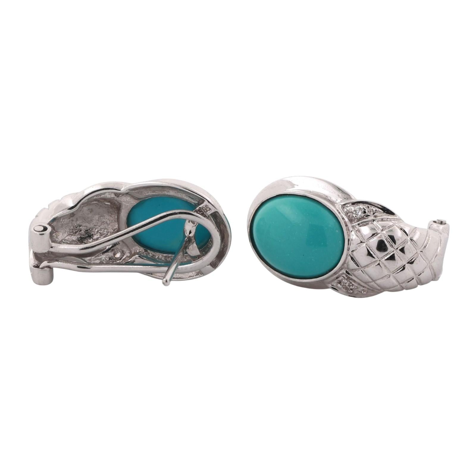 Turquoise Drop Earrings 14K White Gold Omega Backs 0.60" Ladies Estate