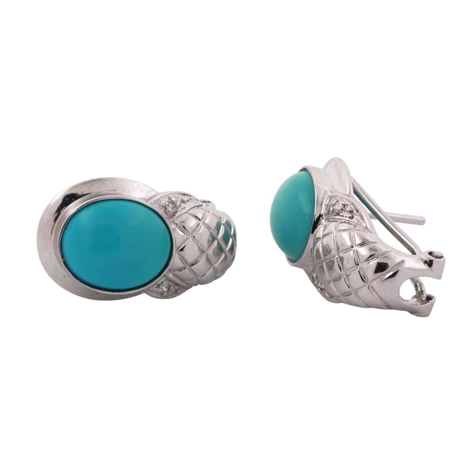 Turquoise Drop Earrings 14K White Gold Omega Backs 0.60" Ladies Estate