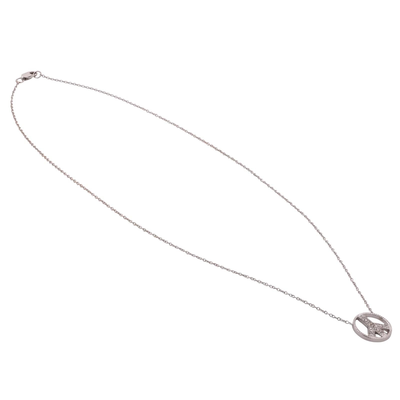 Peace Sign Diamond Pendant Chain Necklace 14K White Gold 0.10 TW 16.75"