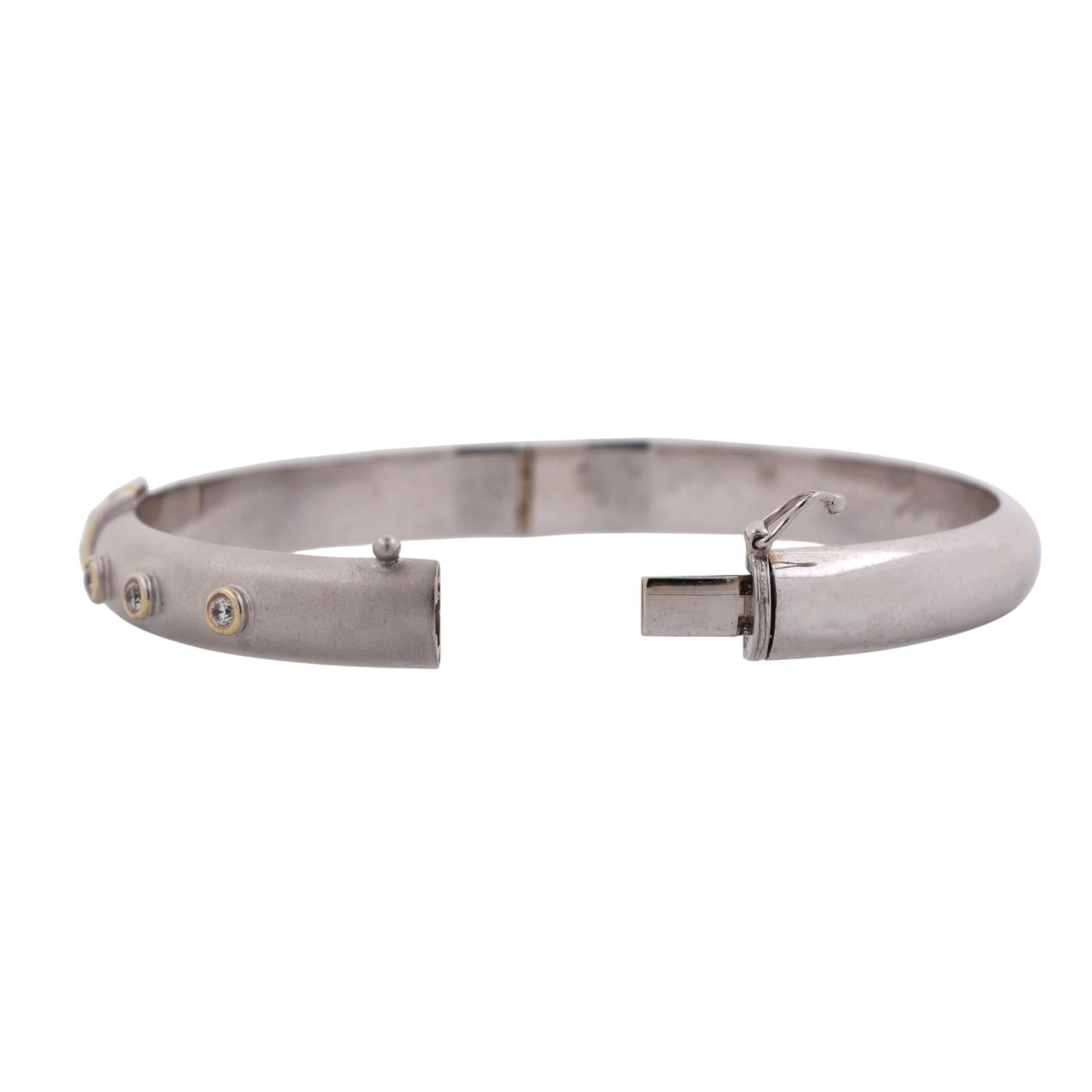 14K Gold Bangle Bracelet Cubic Zirconia Gems Brushed Gold Size 7" Estate