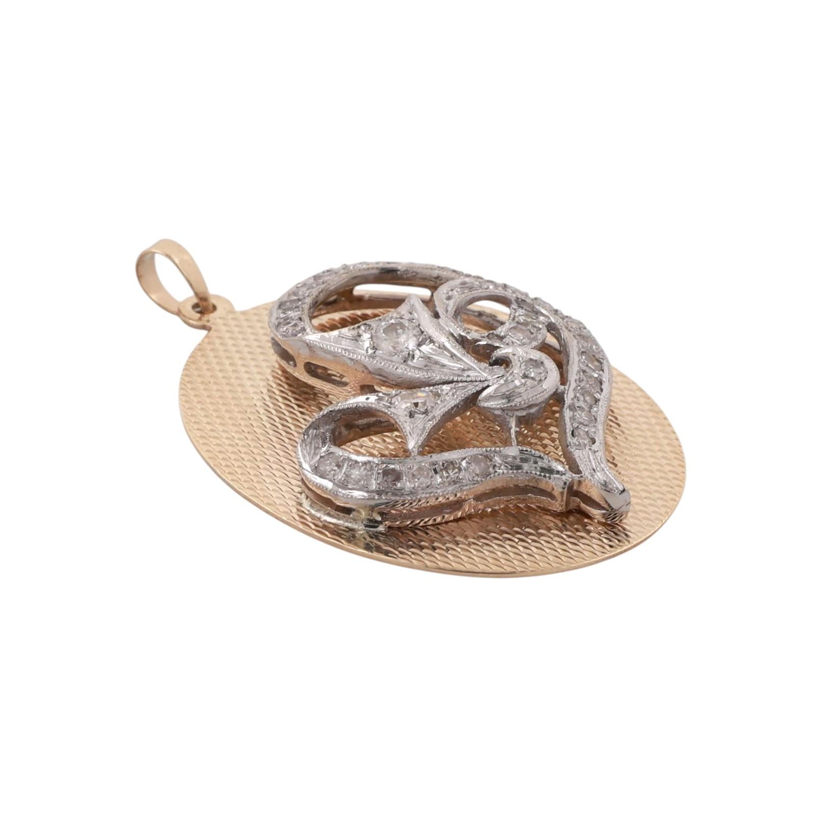 Vintage 0.50 TW Diamond Heart Oval Pendant Charm Two-Tone Gold 1.57" Ladies