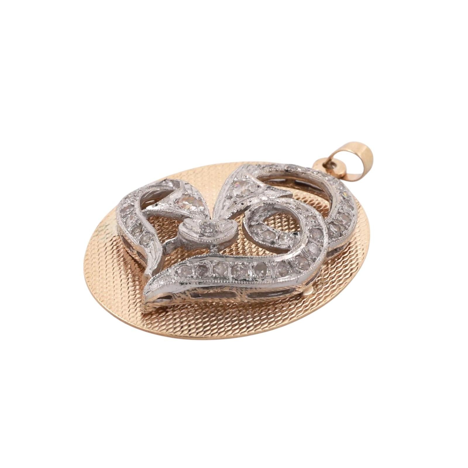 Vintage 0.50 TW Diamond Heart Oval Pendant Charm Two-Tone Gold 1.57" Ladies