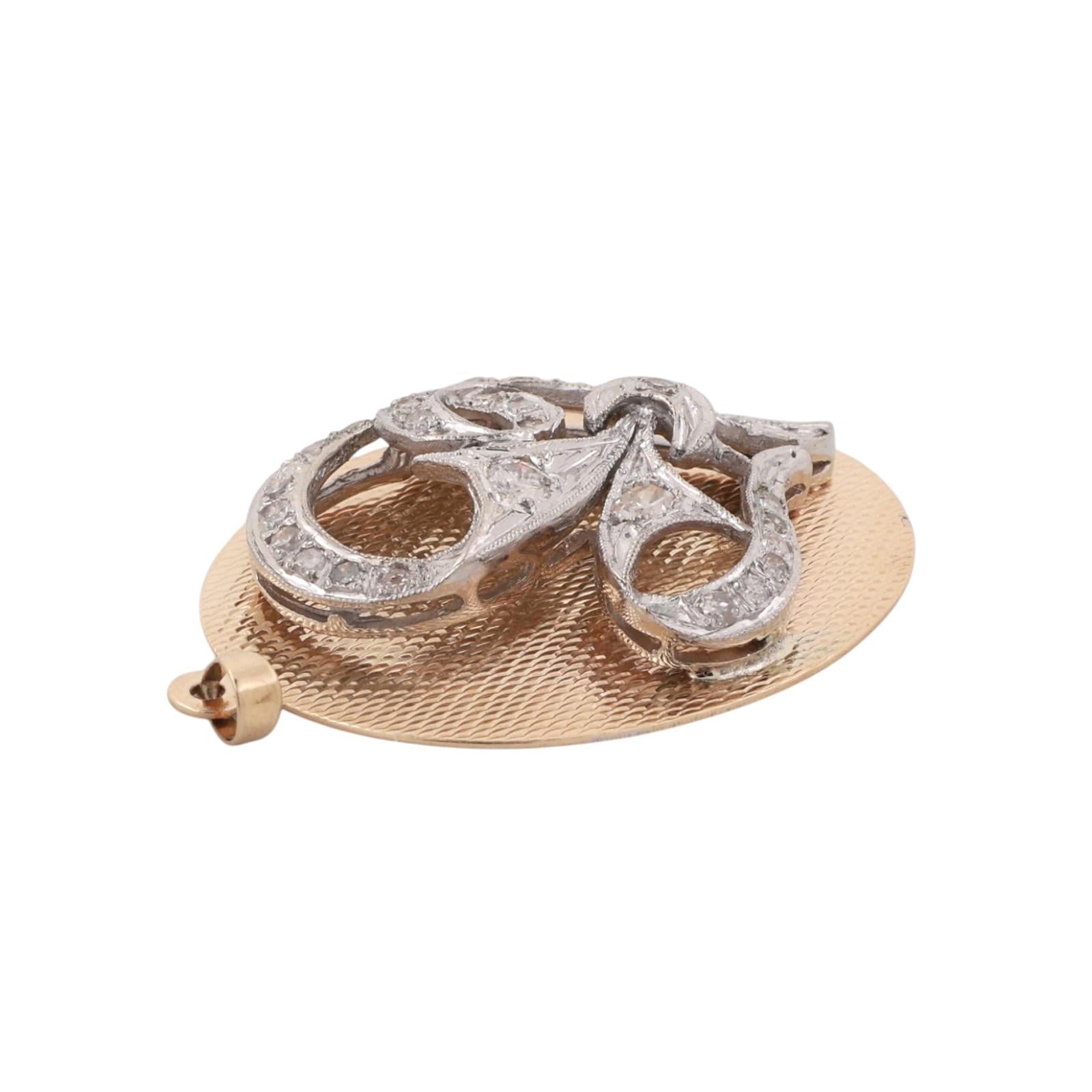 Vintage 0.50 TW Diamond Heart Oval Pendant Charm Two-Tone Gold 1.57" Ladies