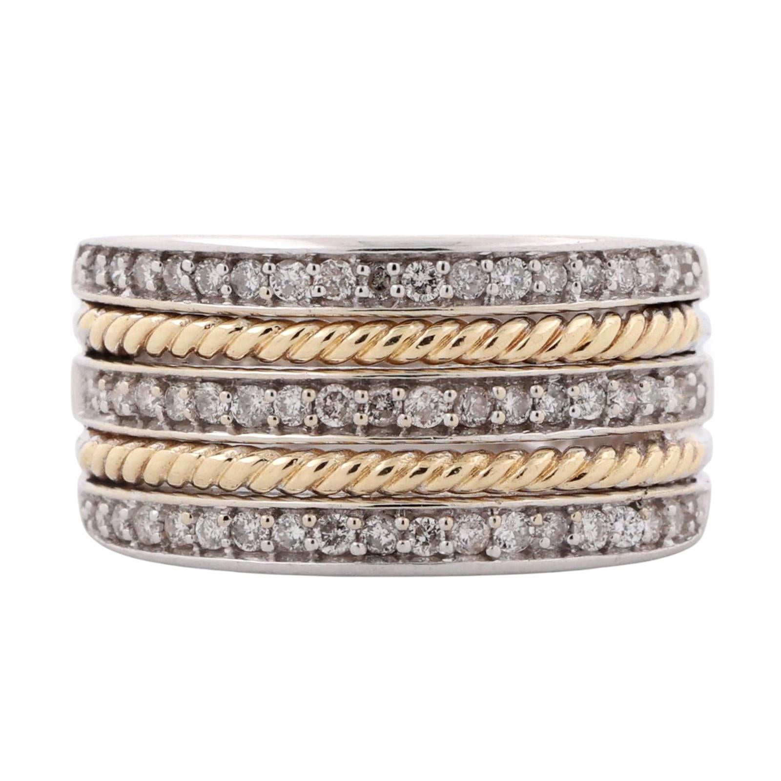 Effy 3-Row Diamond Wide Band Ring 14K Gold 0.75 TW Size 7.25 Ladies Estate