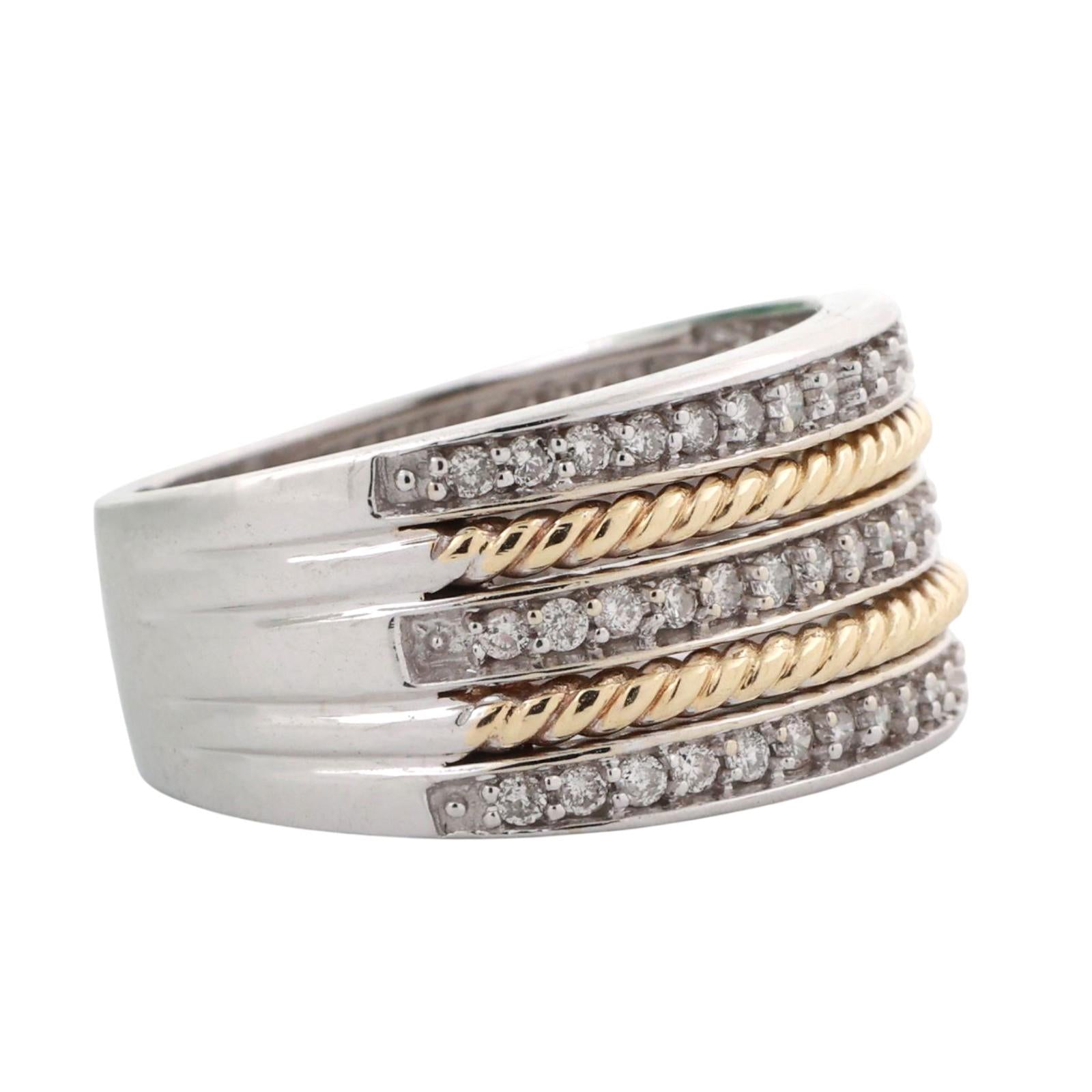 Effy 3-Row Diamond Wide Band Ring 14K Gold 0.75 TW Size 7.25 Ladies Estate