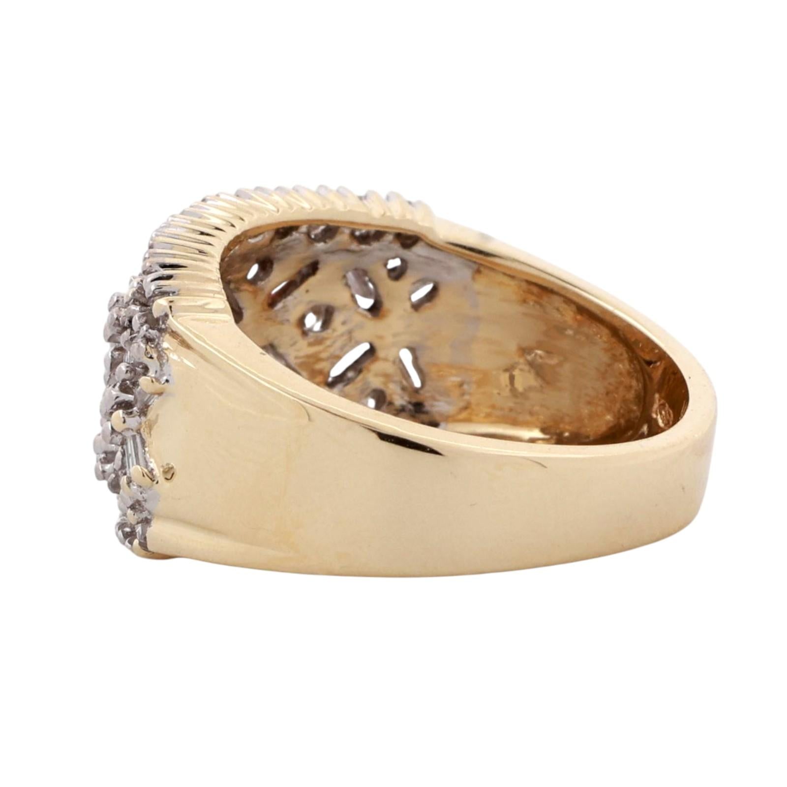 Vintage Baguette And Round Diamond Wide Band Ring 14K Gold 1.00 TW Size 7.25