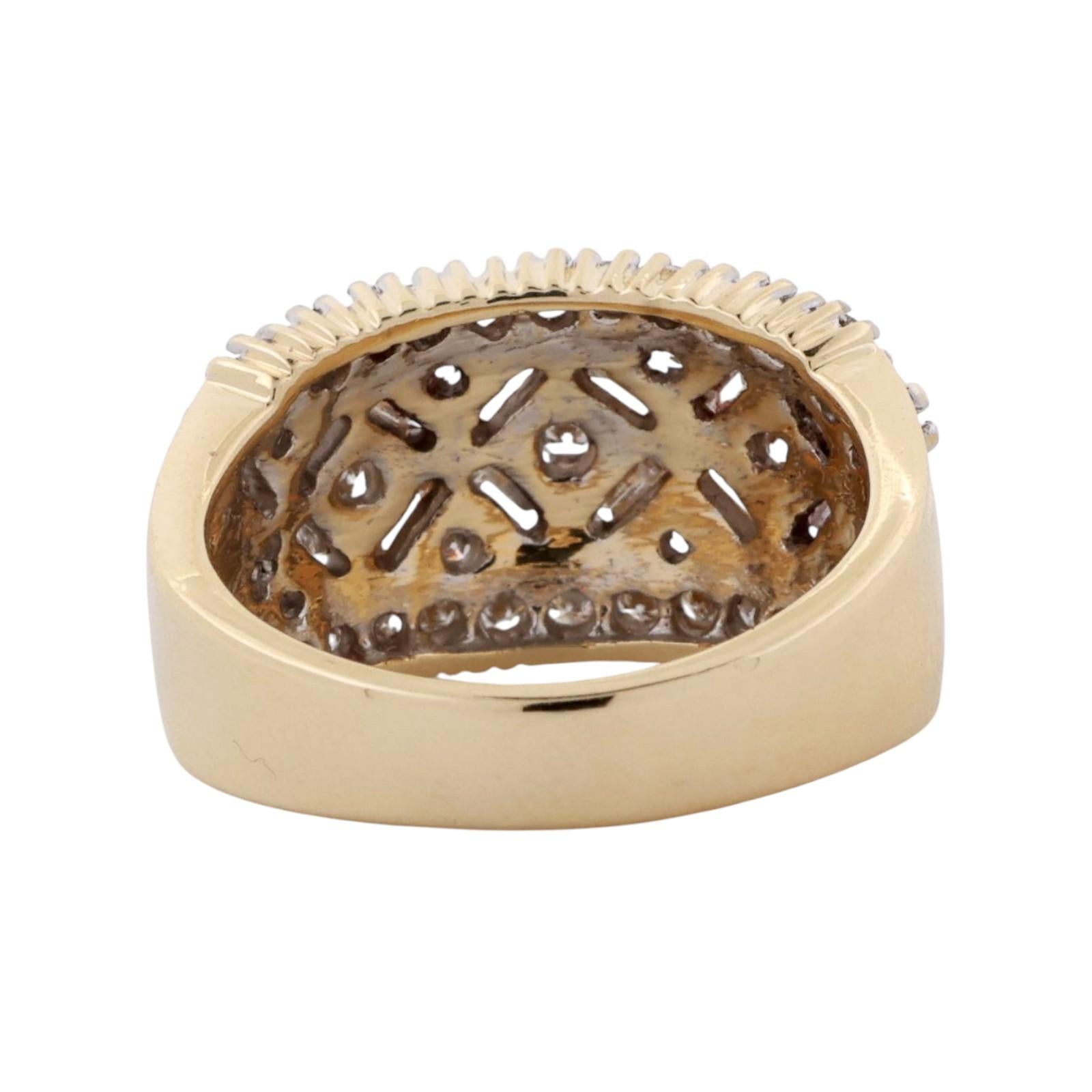 Vintage Baguette And Round Diamond Wide Band Ring 14K Gold 1.00 TW Size 7.25