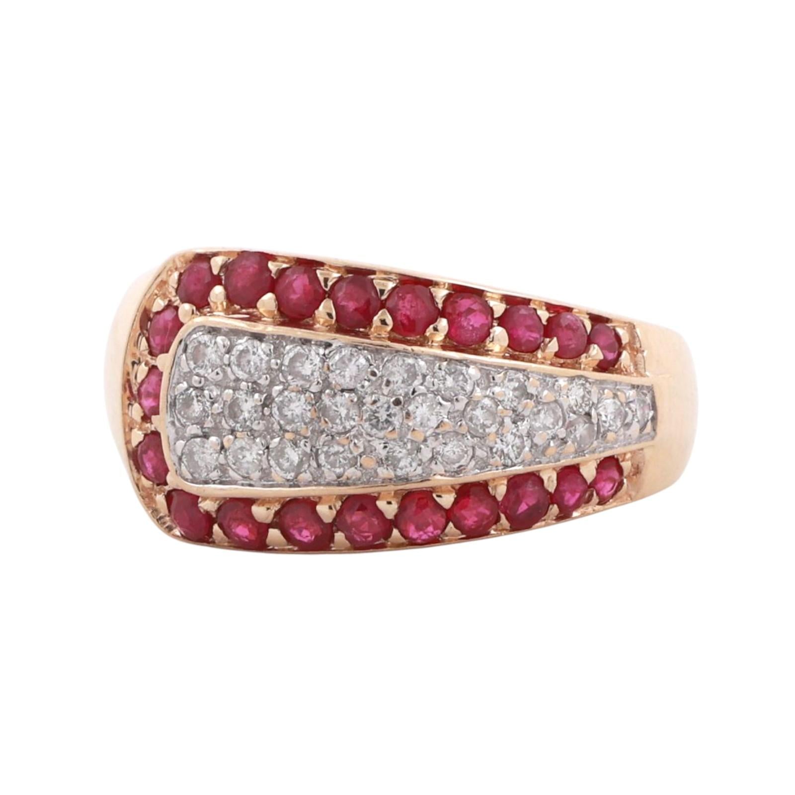 Ruby Diamond Band Ring 14K Yellow Gold 1.34 CTW Size 6.75 Ladies Estate